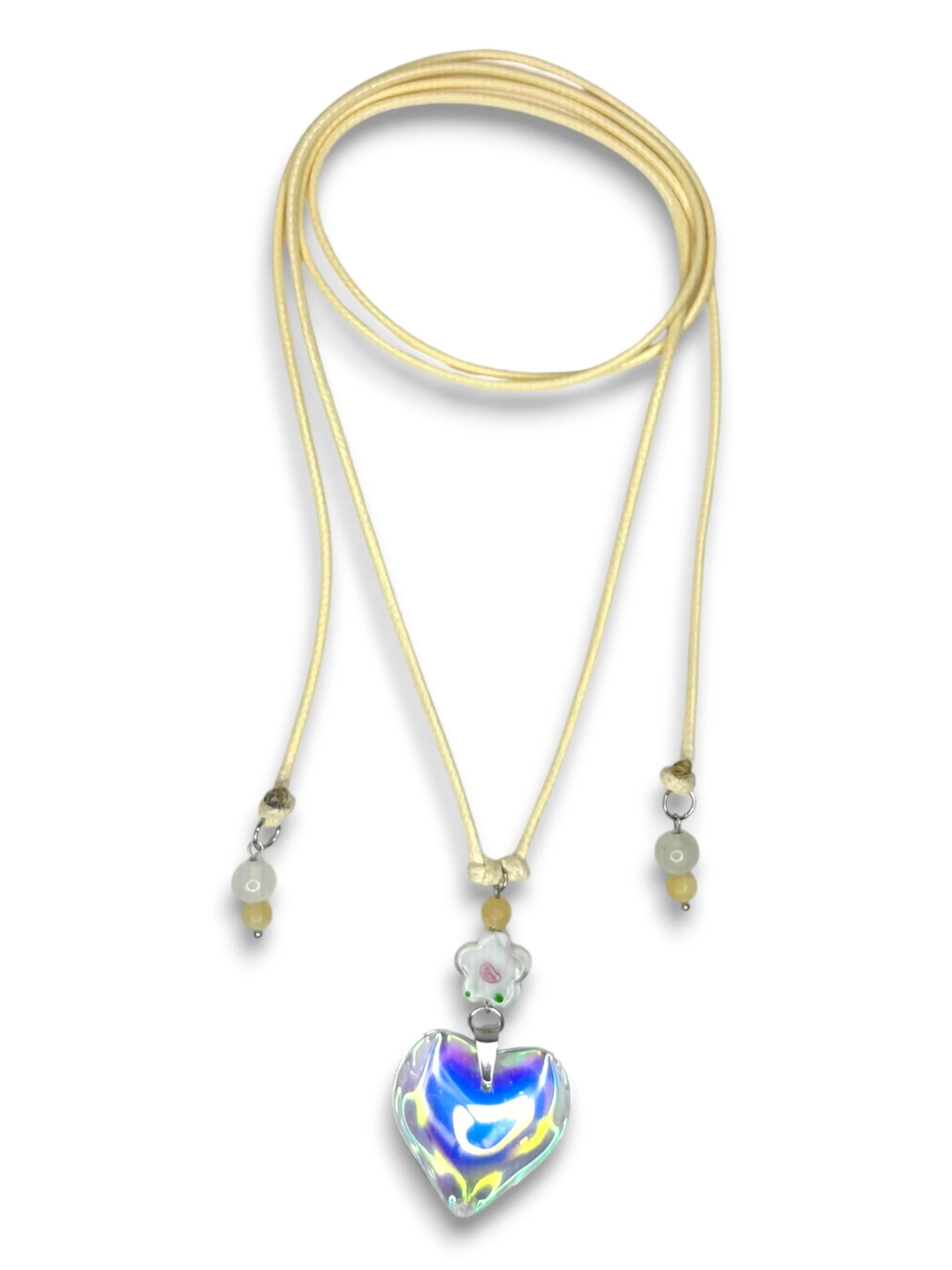 Daylight Yellow Heart Cord Necklace in Silver