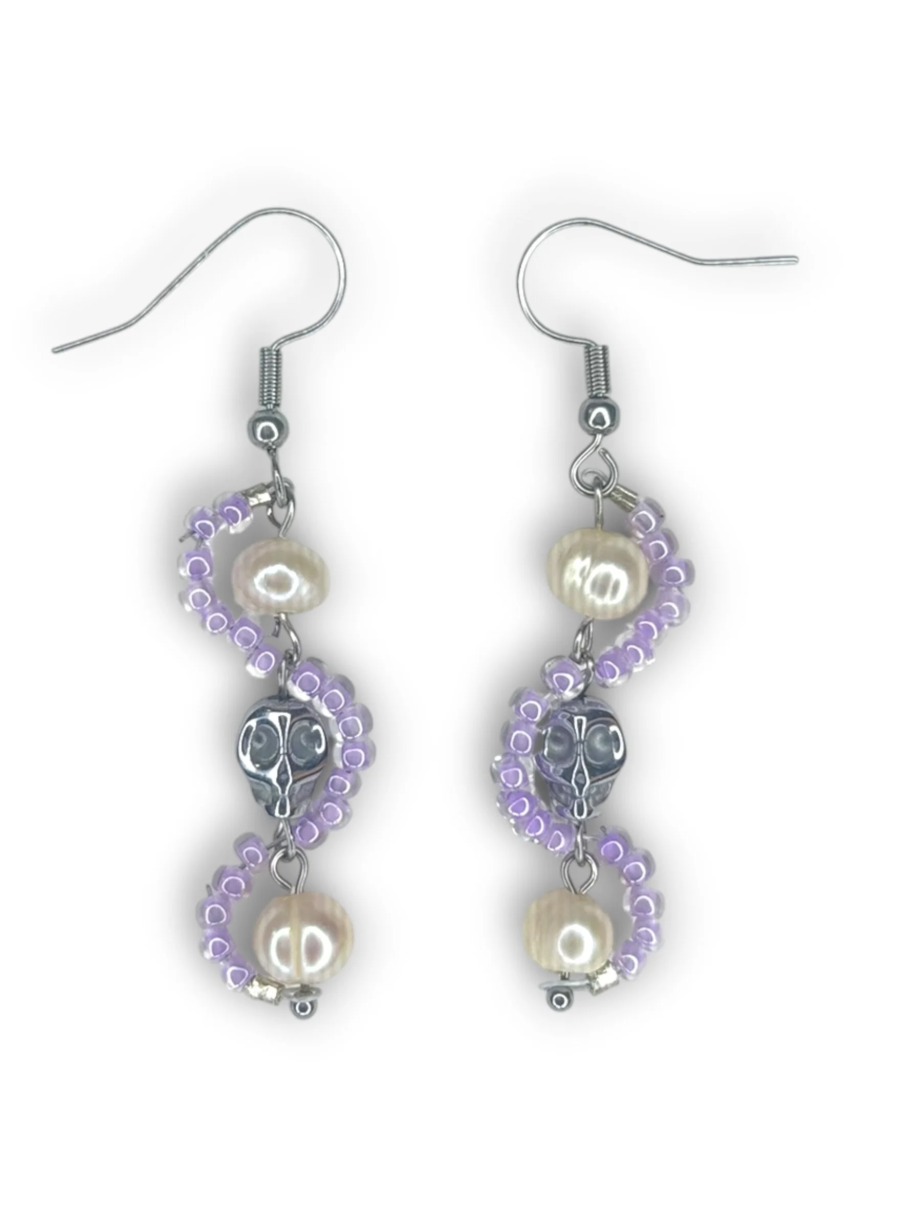 Twilight Purple Skull Curly Earrings in Silver