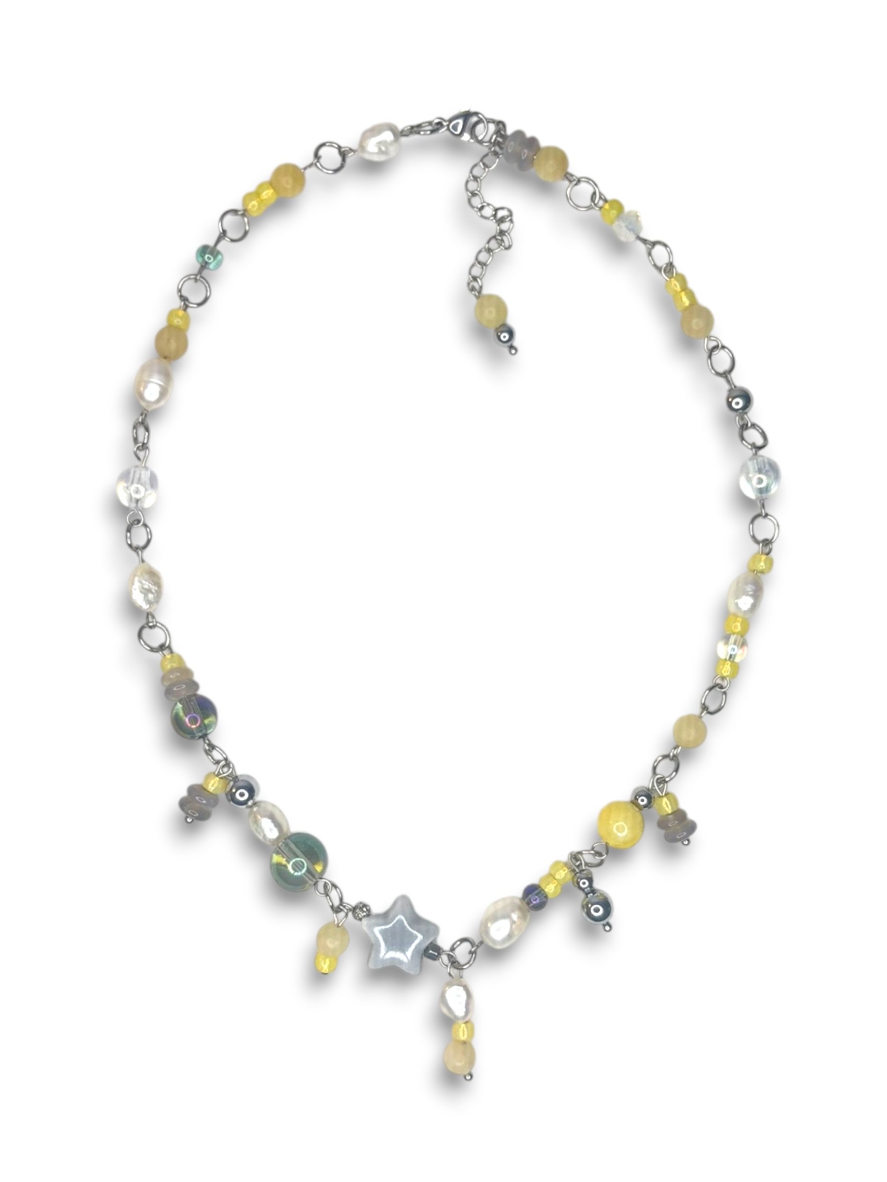 Daylight Yellow Star Dangle Necklace in Silver