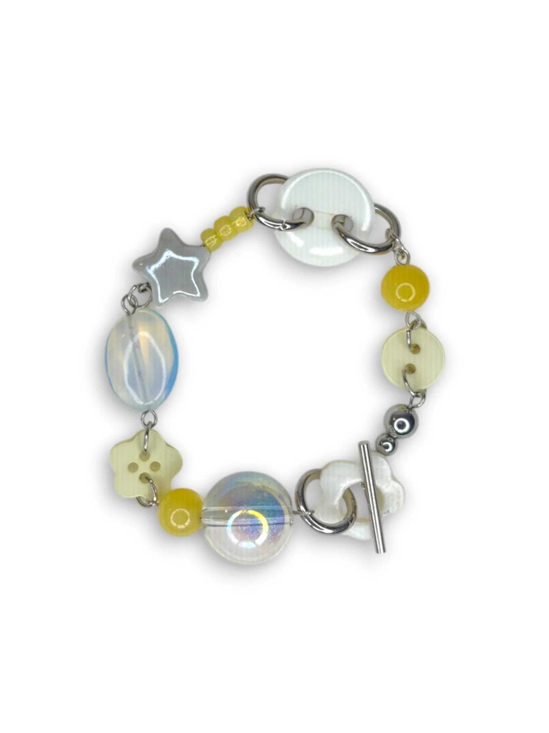 Daylight Yellow Flower Closure Beaded Bracelet in Silver