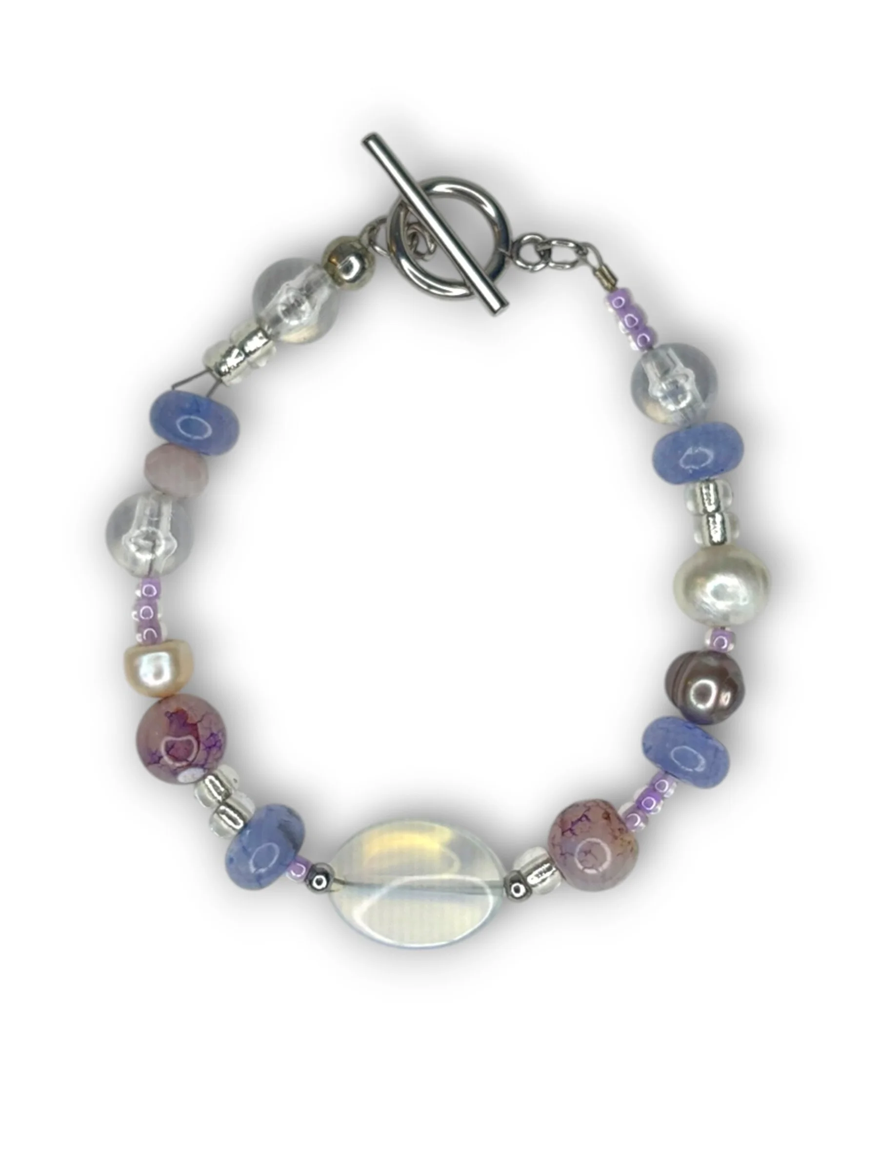 Twilight Purple Opalite Beaded Bracelet in Silver