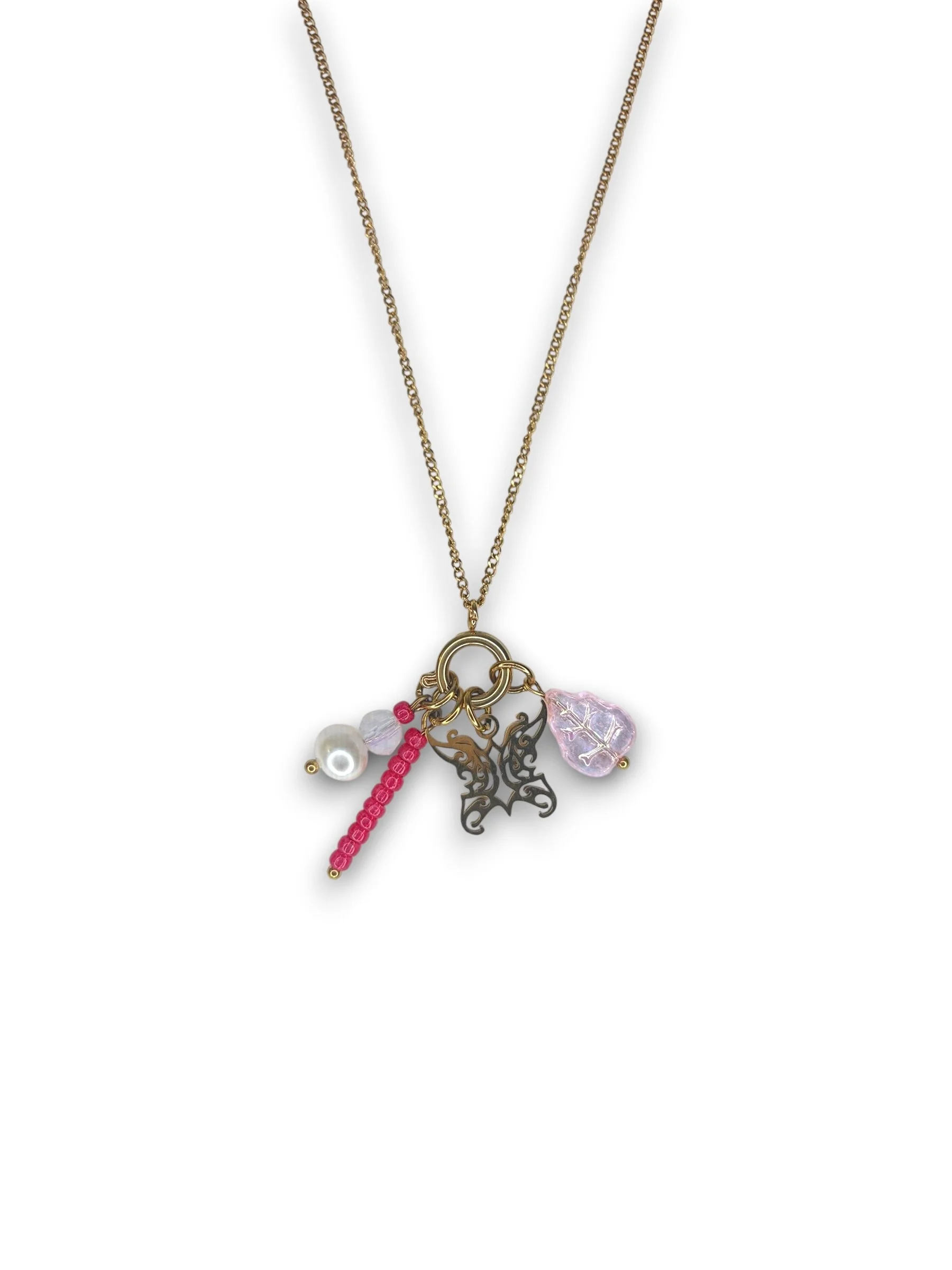 Sunset Pink Charmer Necklace in Gold