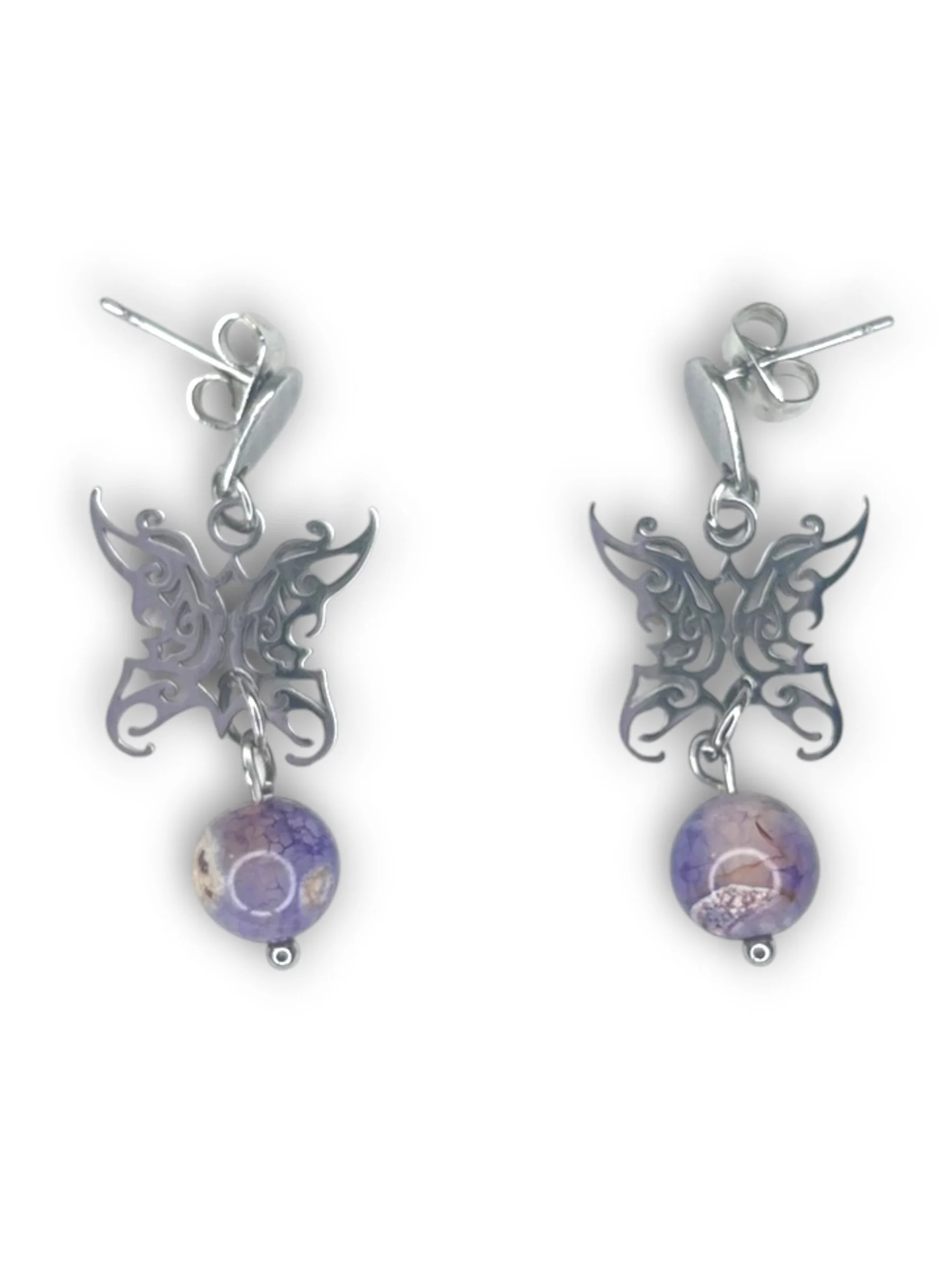 Twilight Purple Charm with Bead Earring in Silver