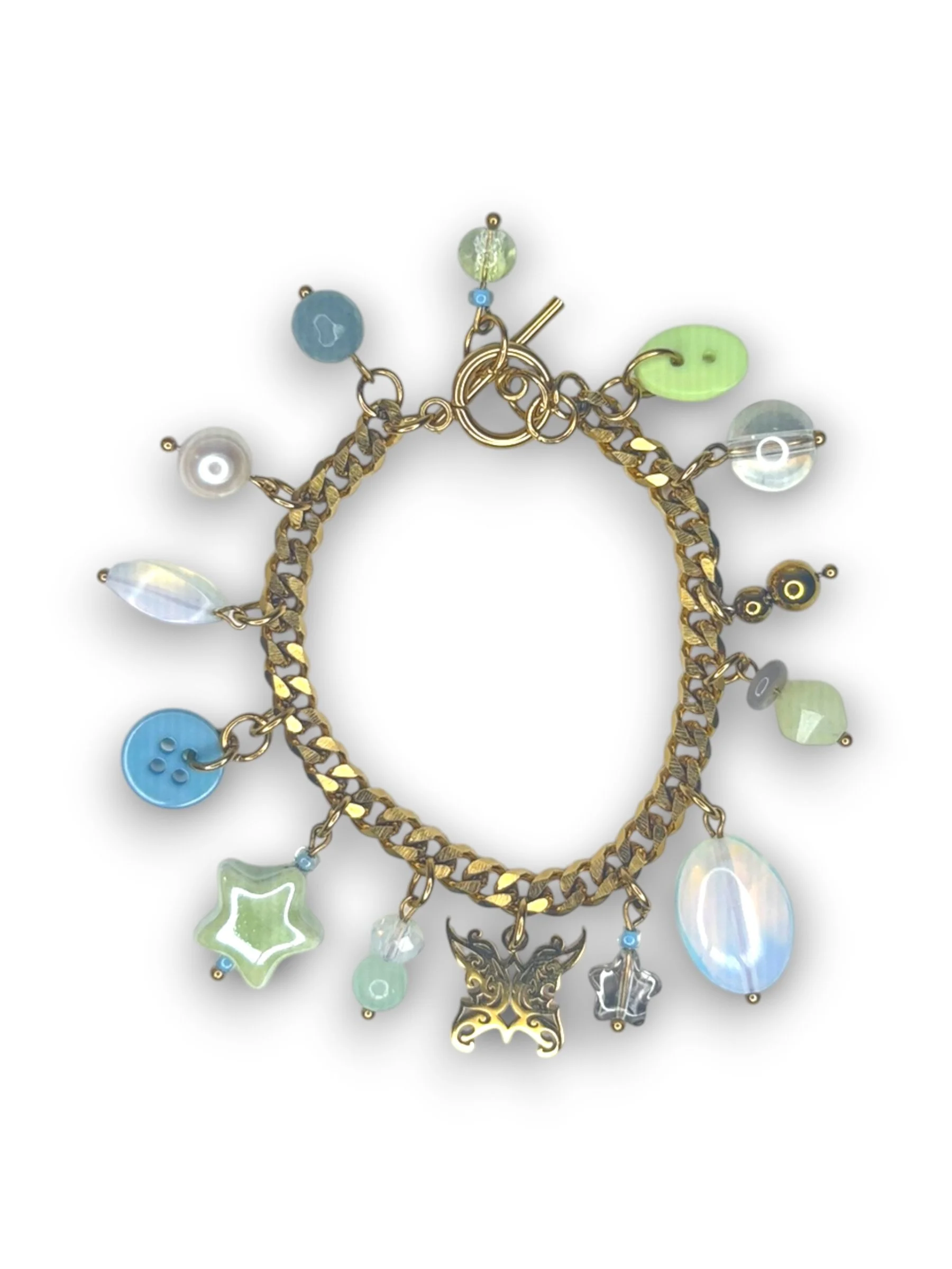 Seafoam Blue Charm Bracelet in Gold