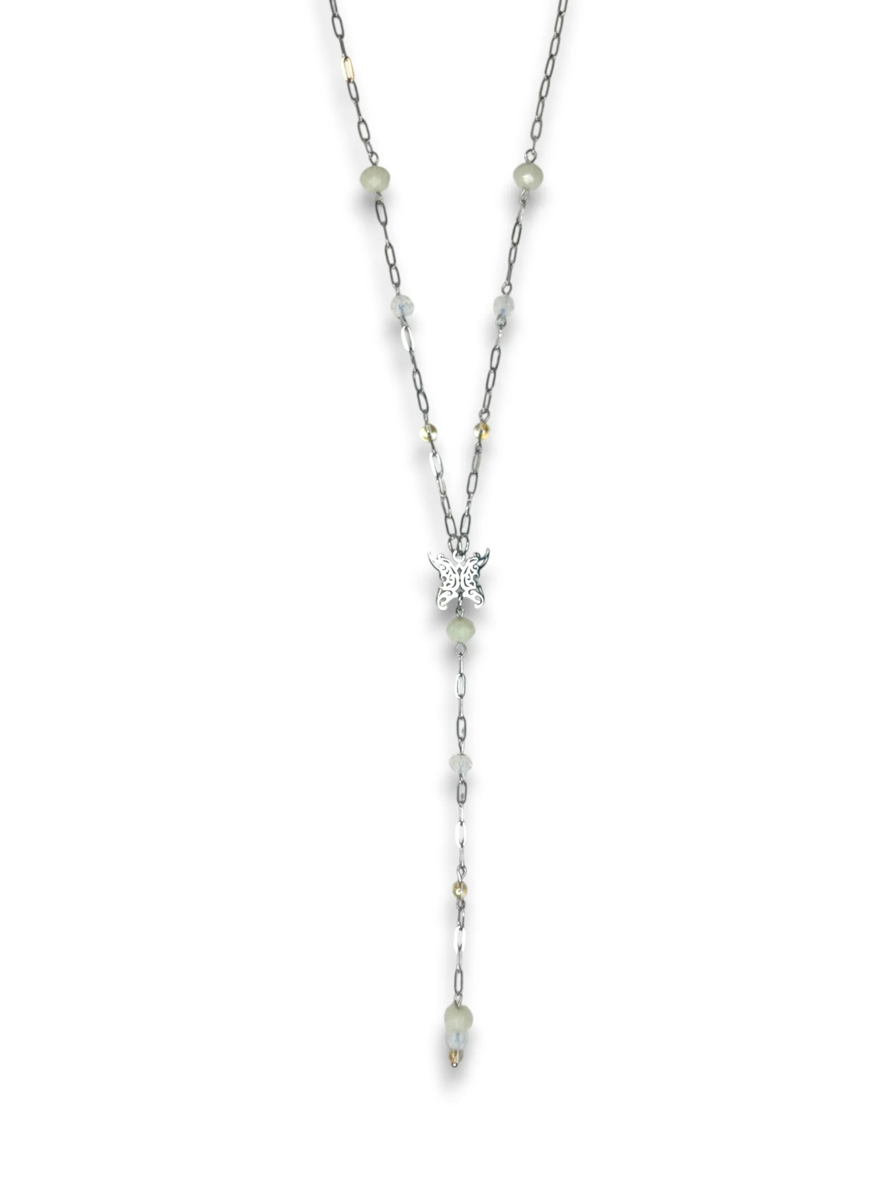 Daylight Yellow Lariat Necklace in Silver