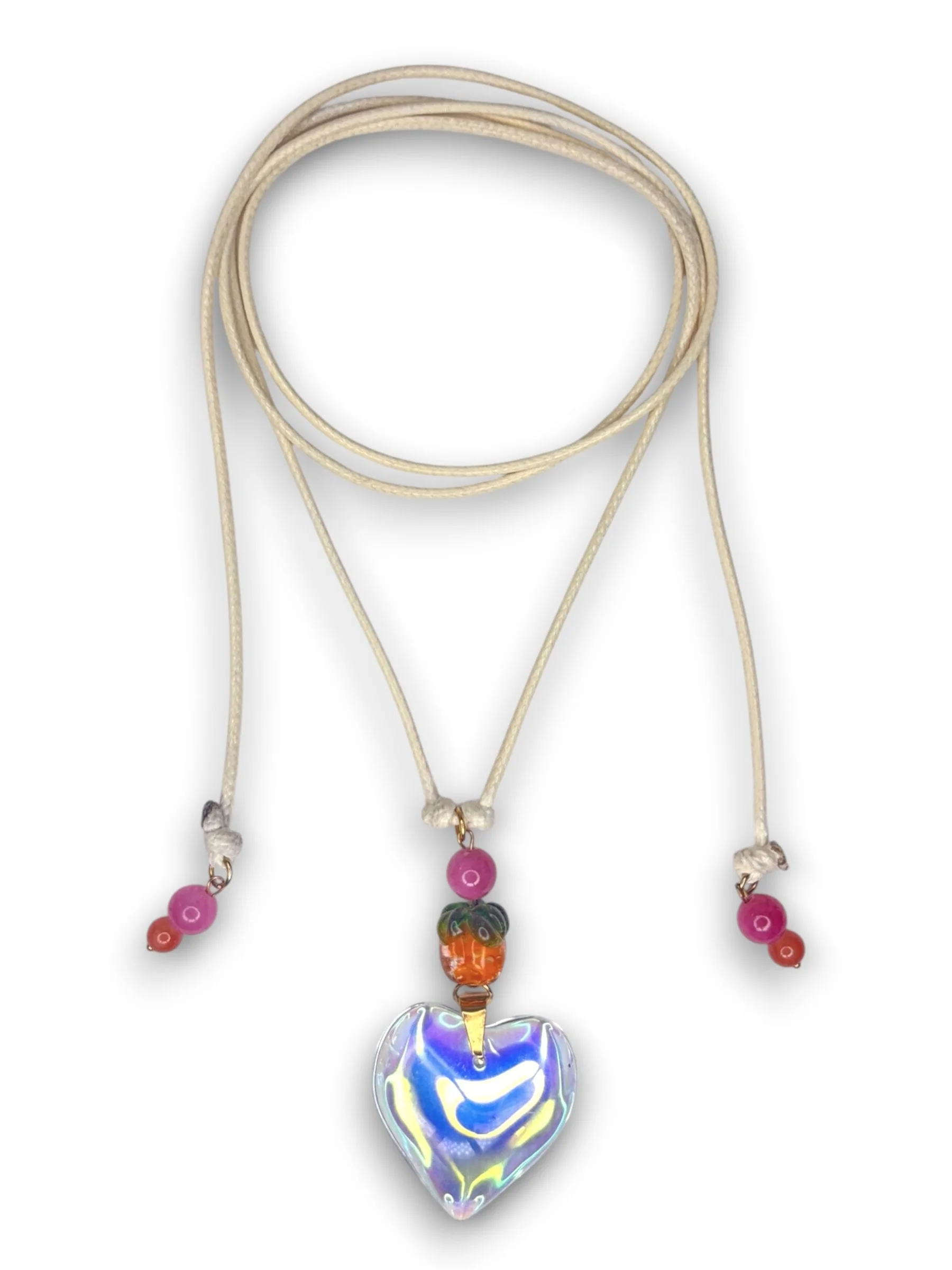 Sunset Pink Heart Cord Necklace in Gold