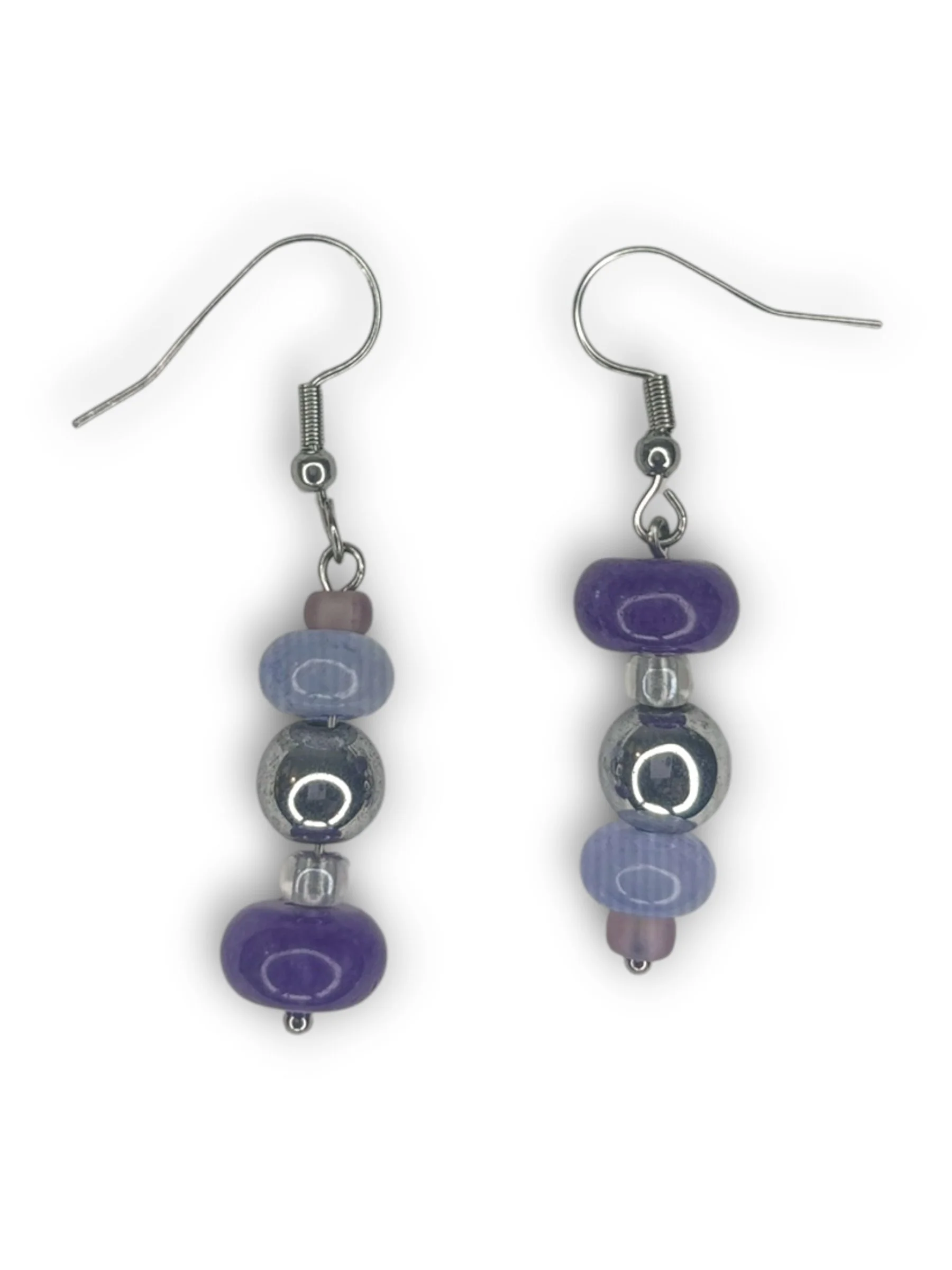Twilight Purple Beaded Earrings in Silver