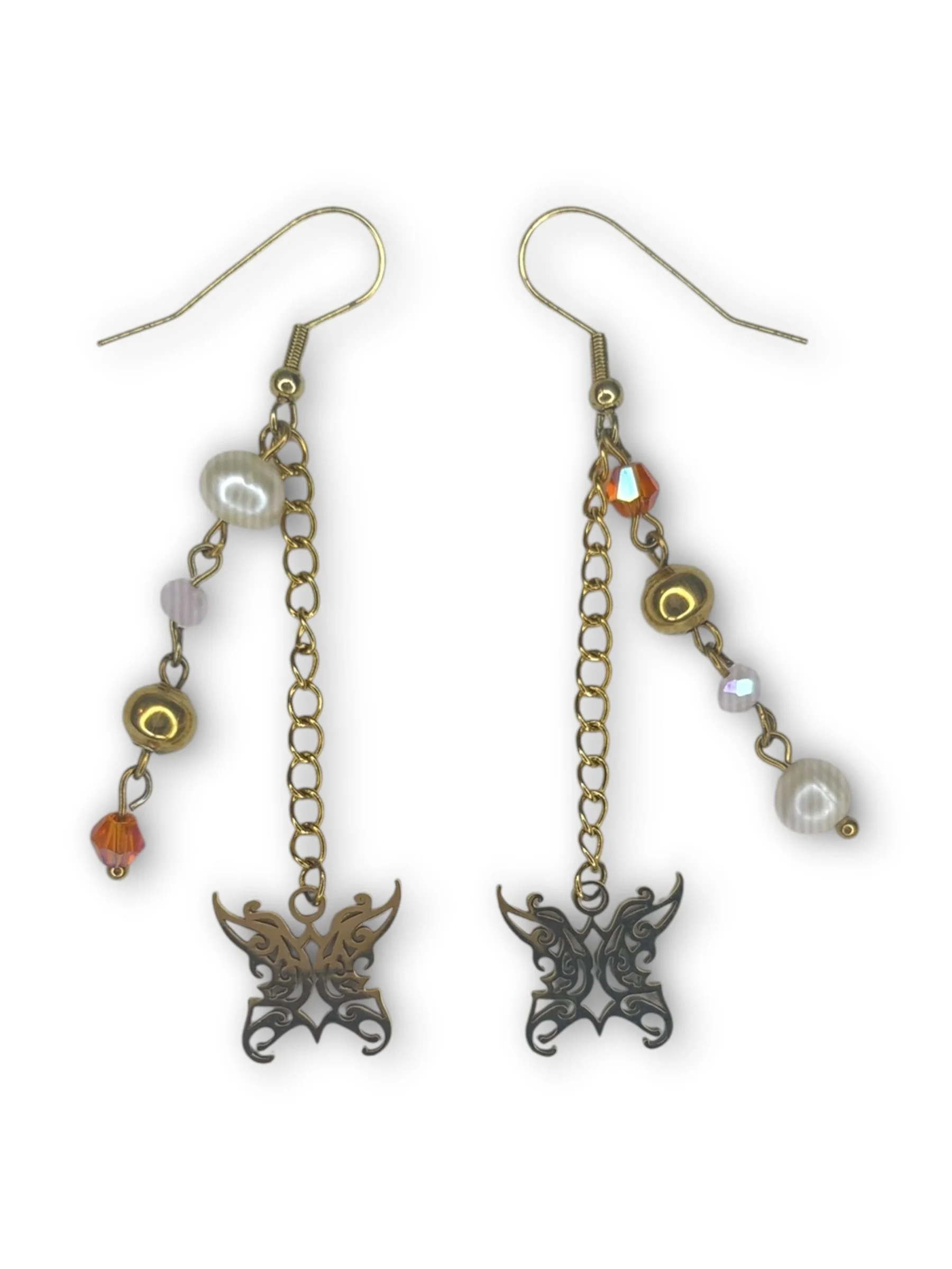 Sunset Pink Dangle Earring in Gold