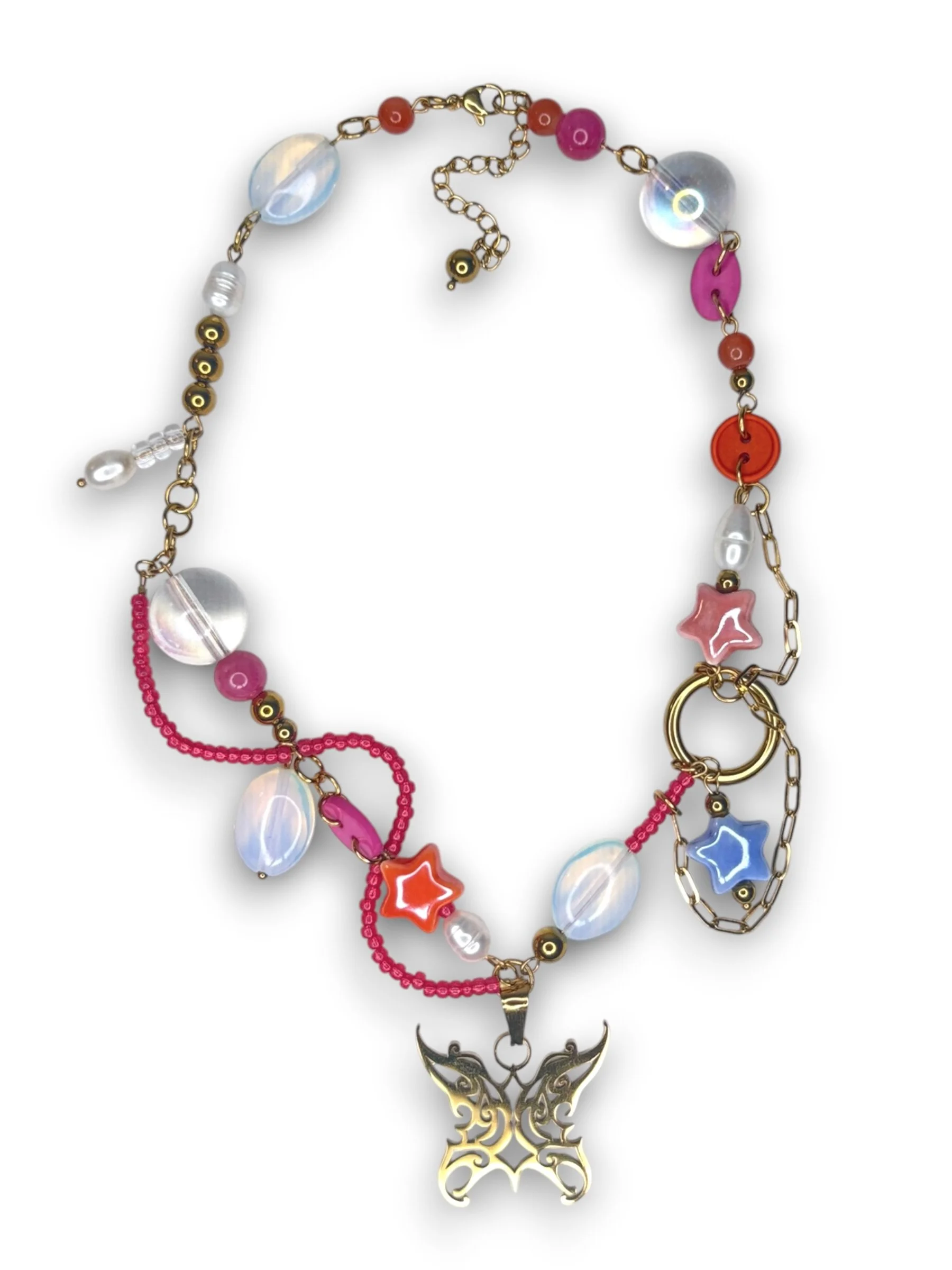Sunset Pink Whimsy Necklace in Gold