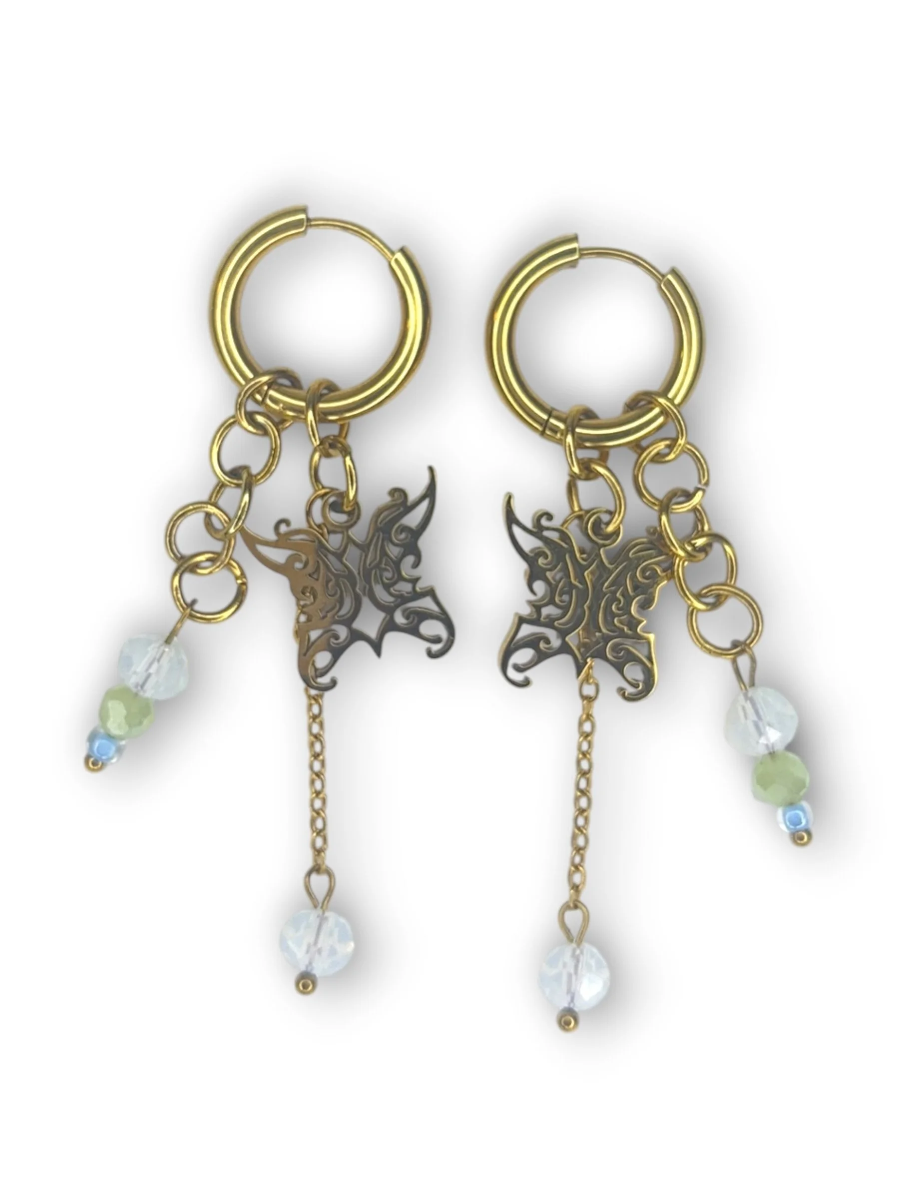 Seafoam Blue Small Hoop Dangle Earring in Gold