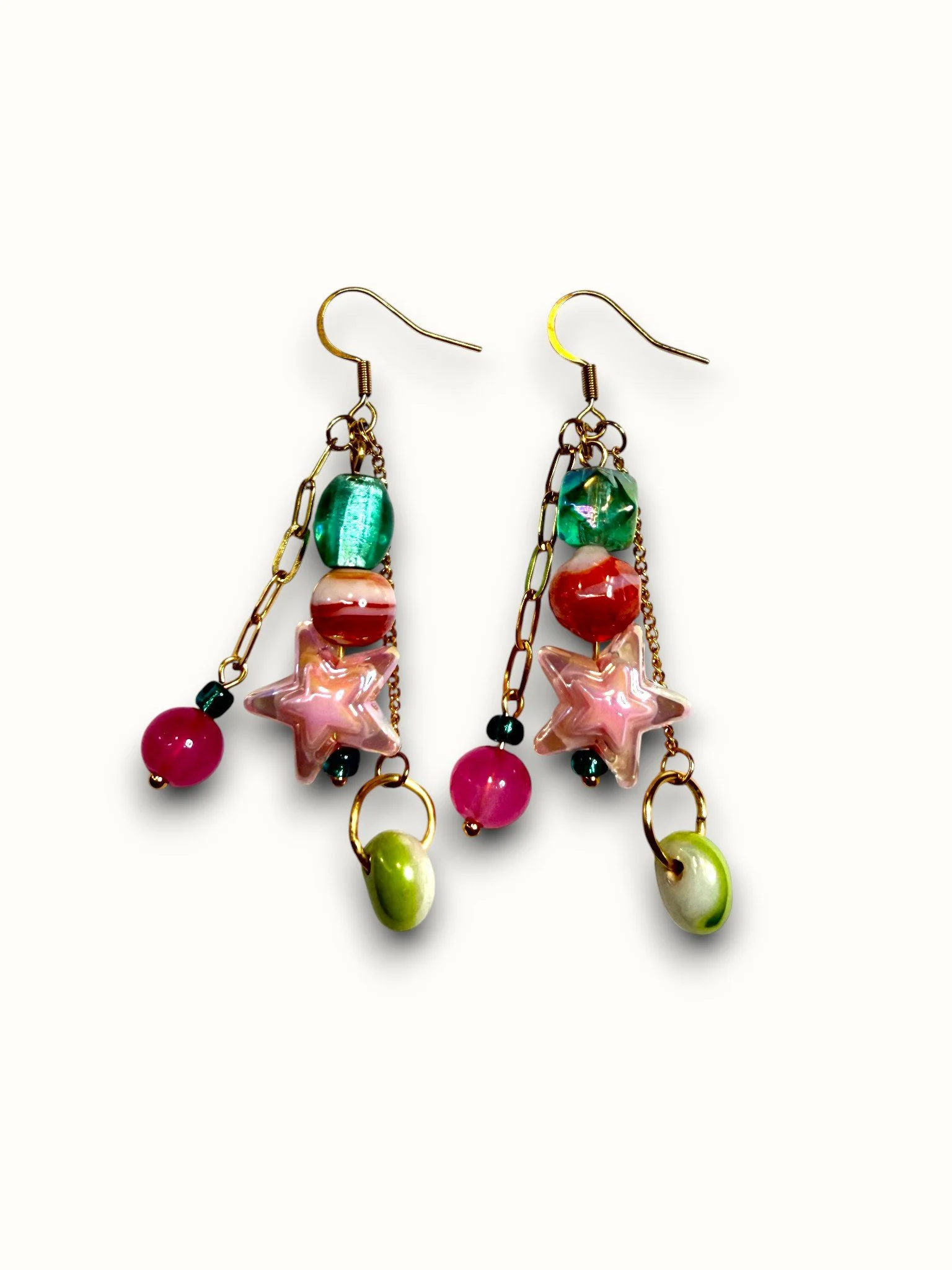 Pink, Green and Orange Sirena Earrings 𓇼𓏲*ੈ✩‧₊˚