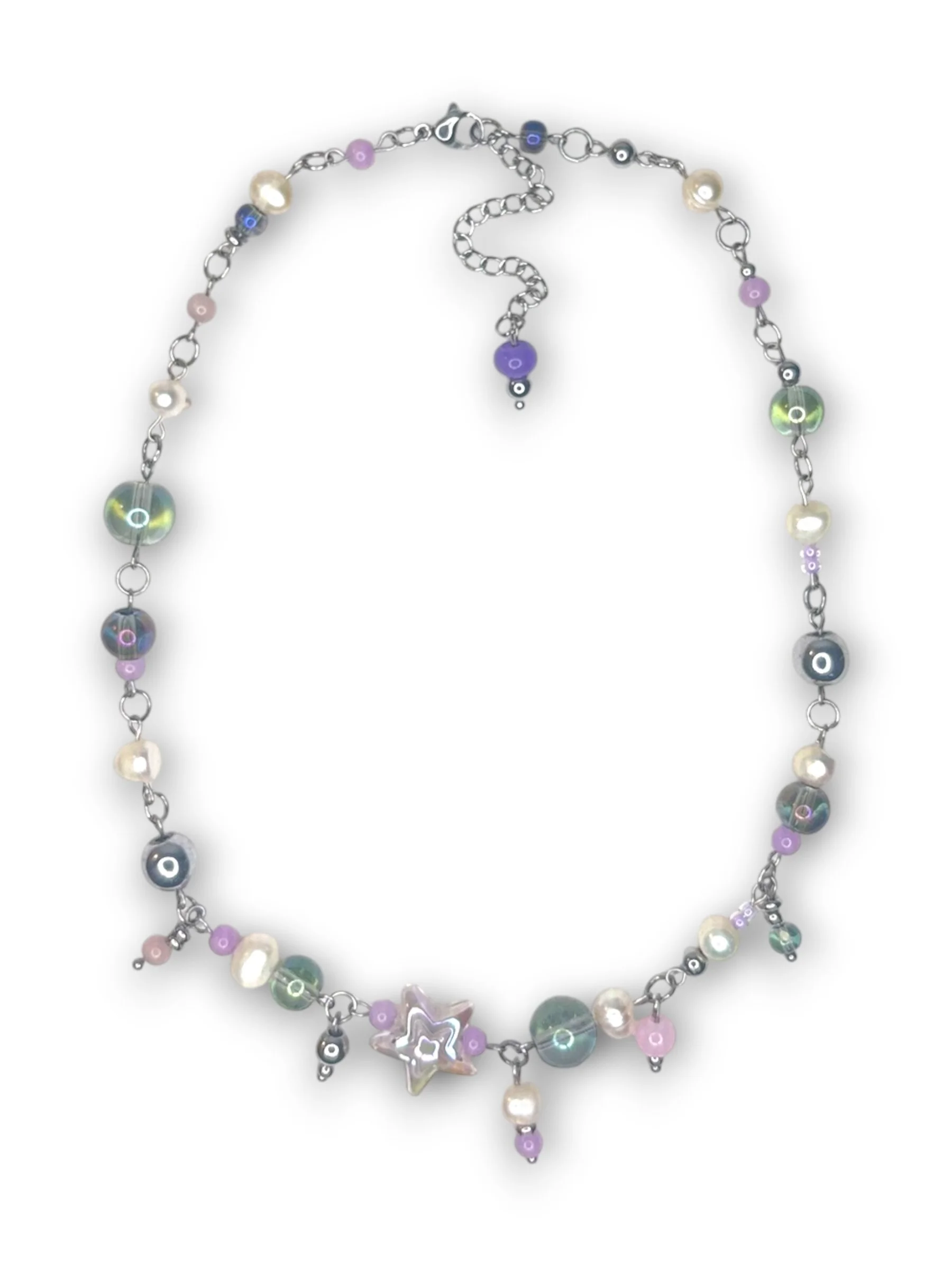 Twilight Purple Star Dangle Necklace in Silver