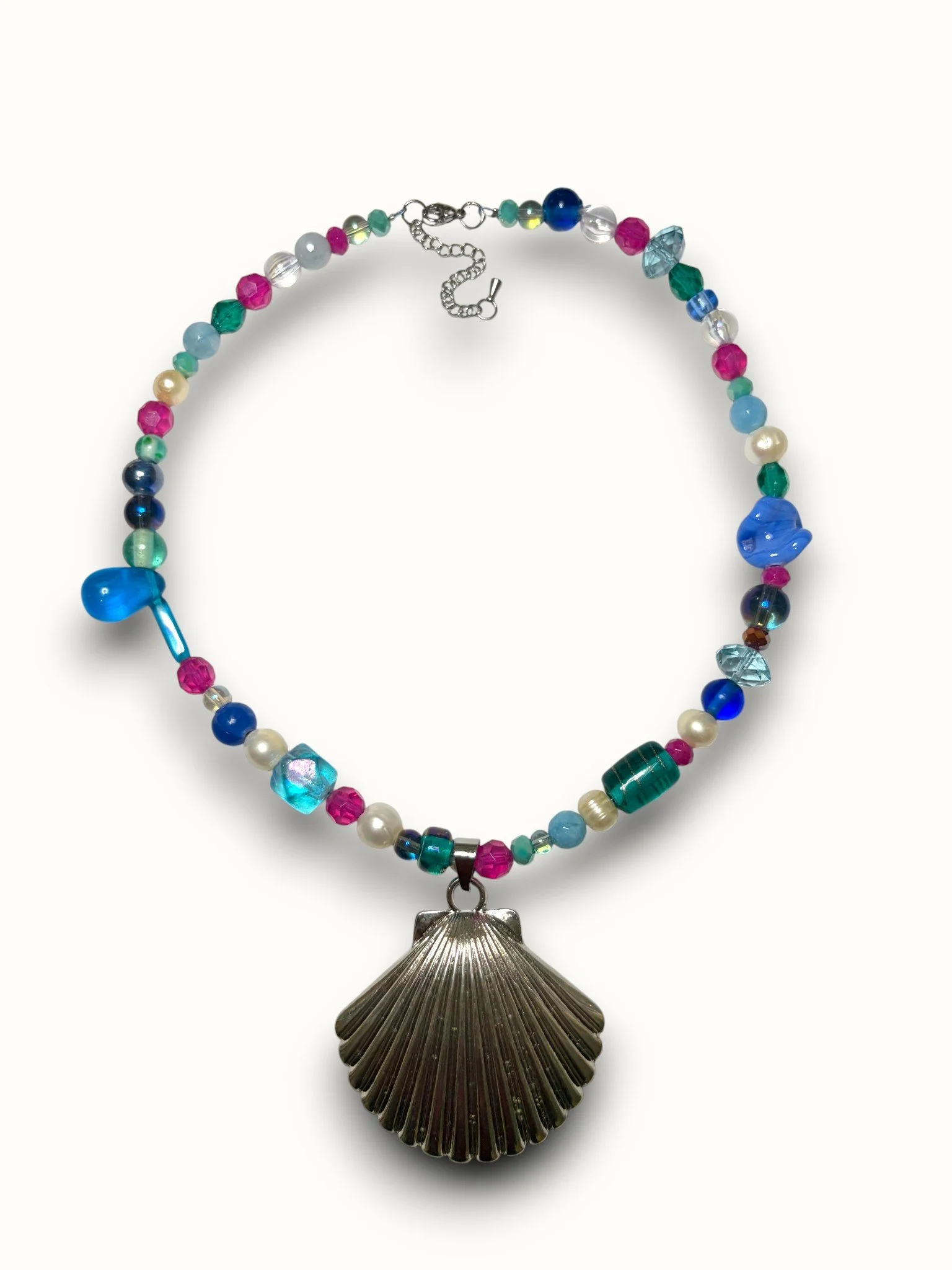 Blue, Pink and Pearl Big Shell Sirena Necklace ⋆.*𓆝✧𓇼𖦹 °