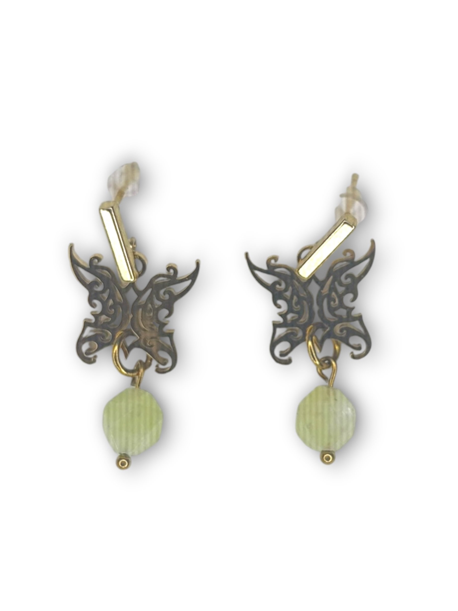 Seafoam Blue Charm with Bead Earring in Gold