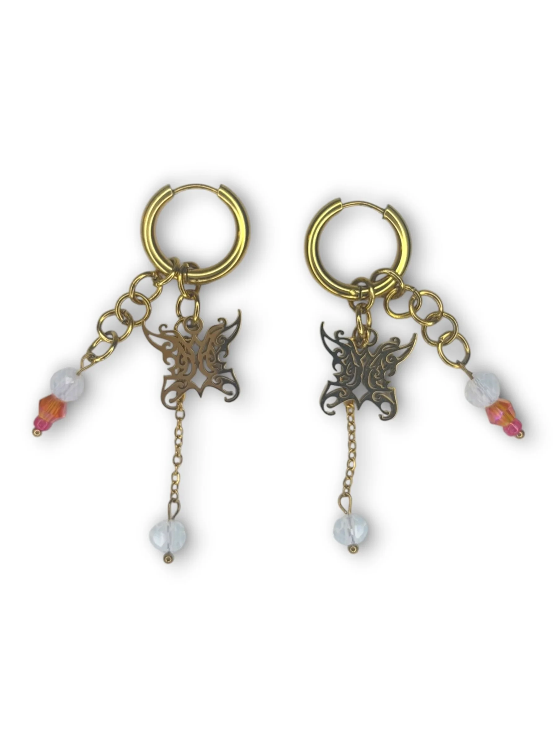 Sunset Pink Small Hoop Dangle Earring in Gold