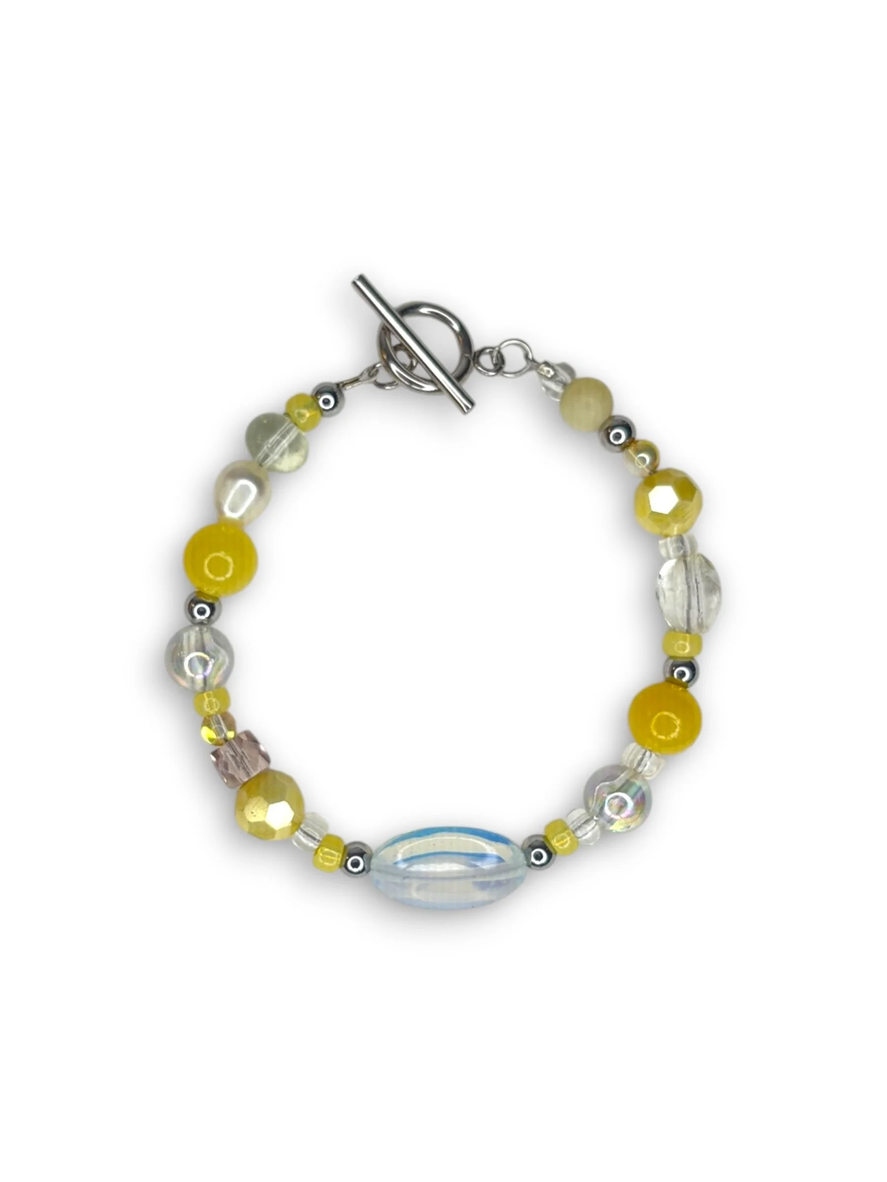 Daylight Yellow Opalite Beaded Bracelet in Silver