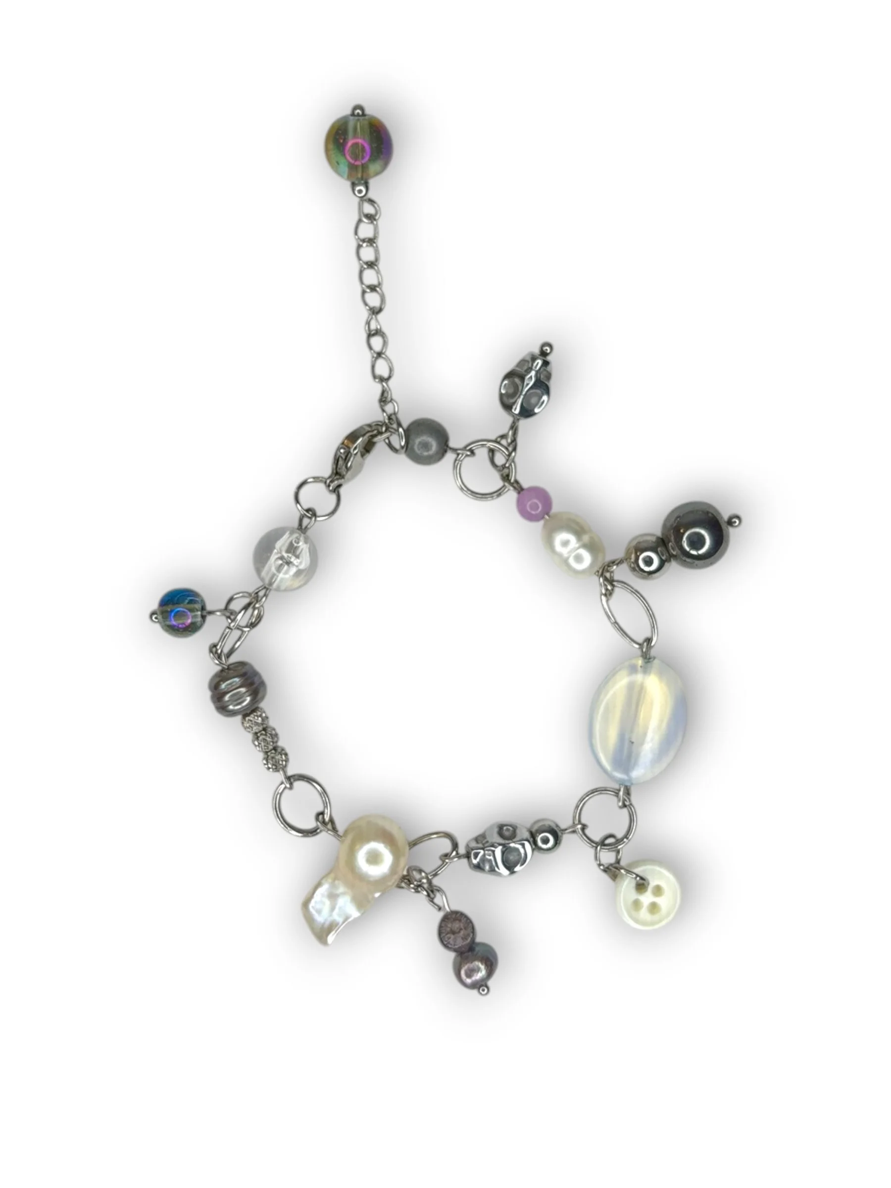 Twilight Purple Flower Pearl Bracelet with Dangles in Silver