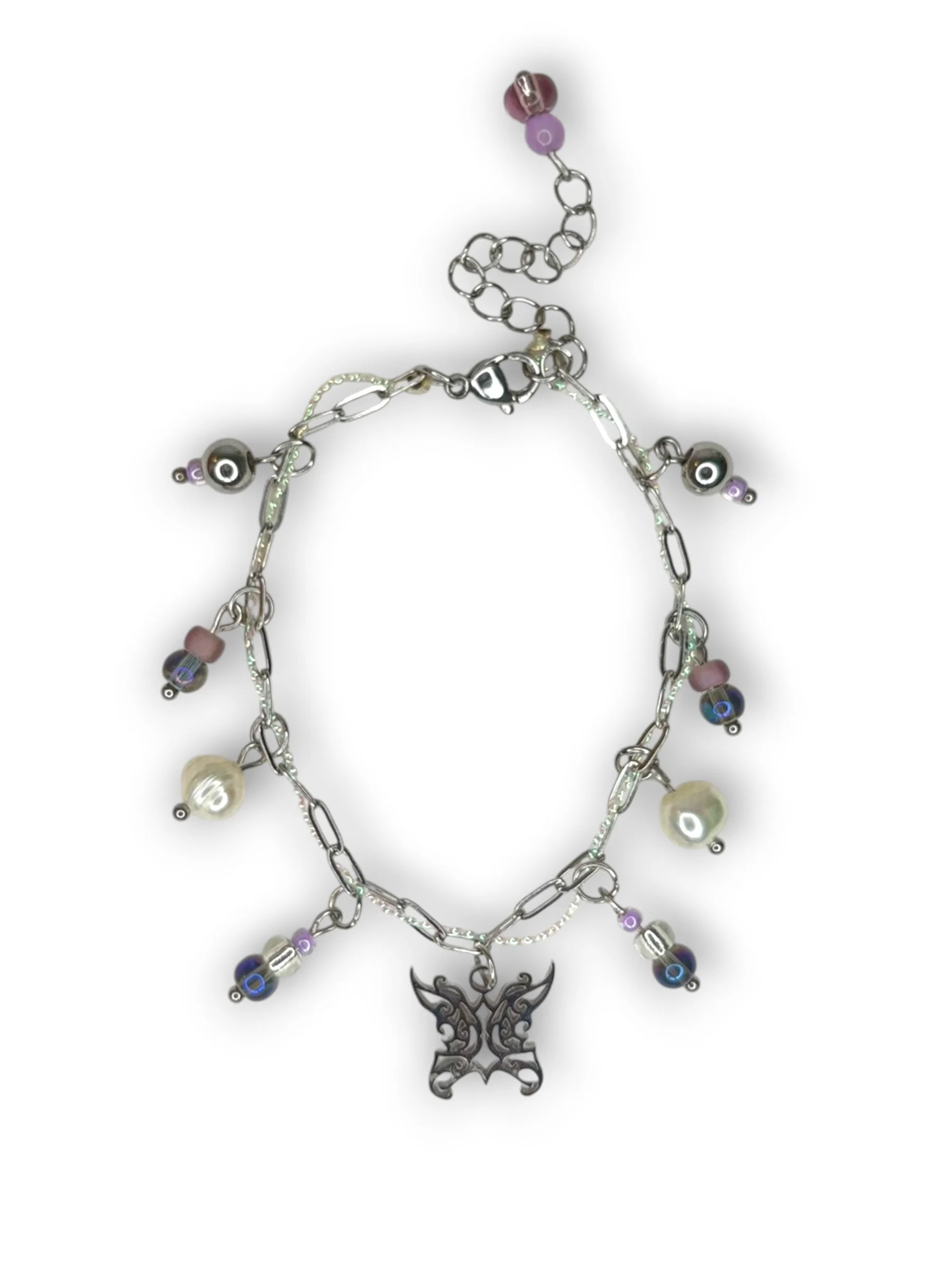 Twilight Purple Irridescent Charm Bracelet Silver