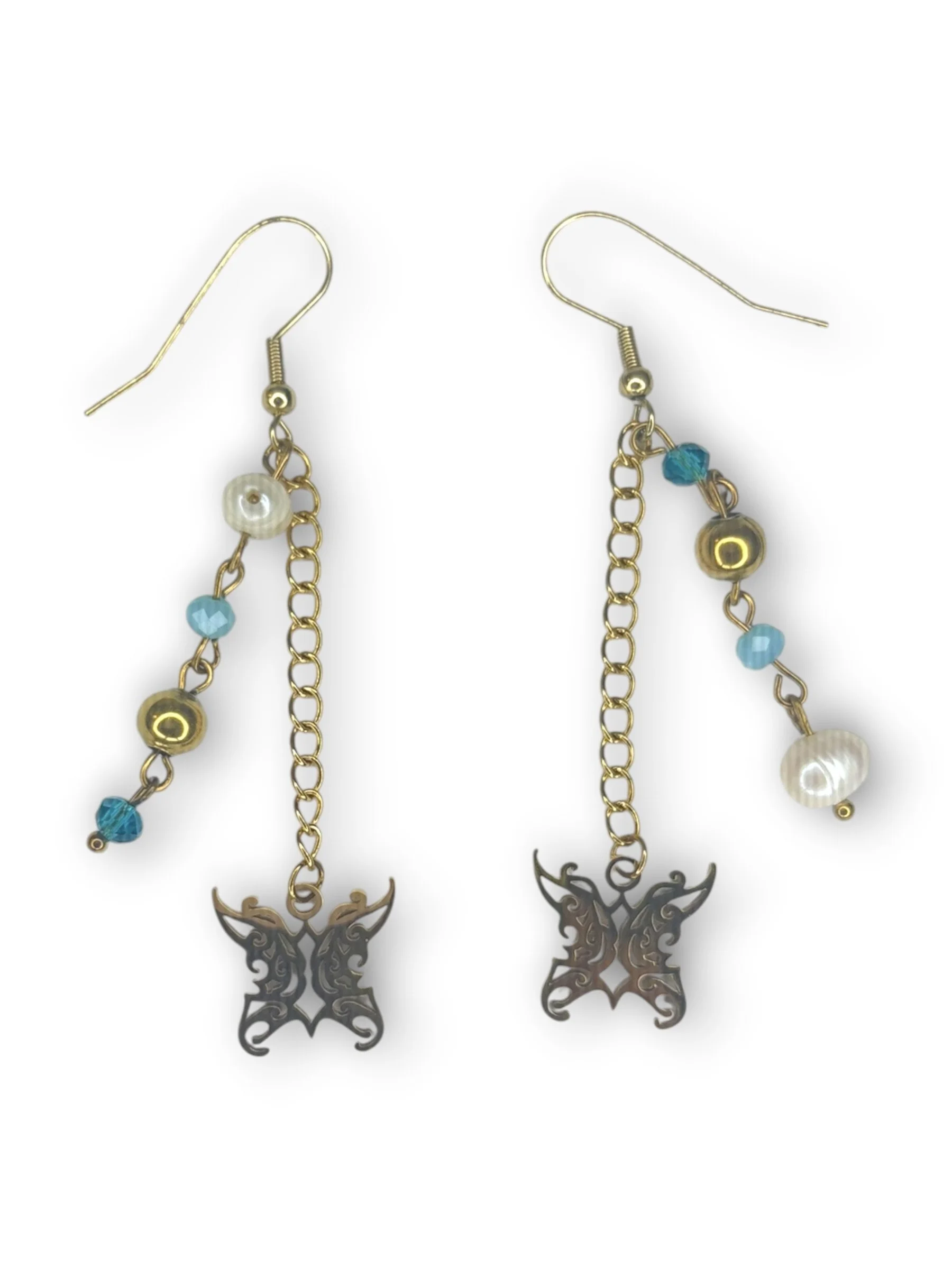 Seafoam Blue Dangle Earring in Gold