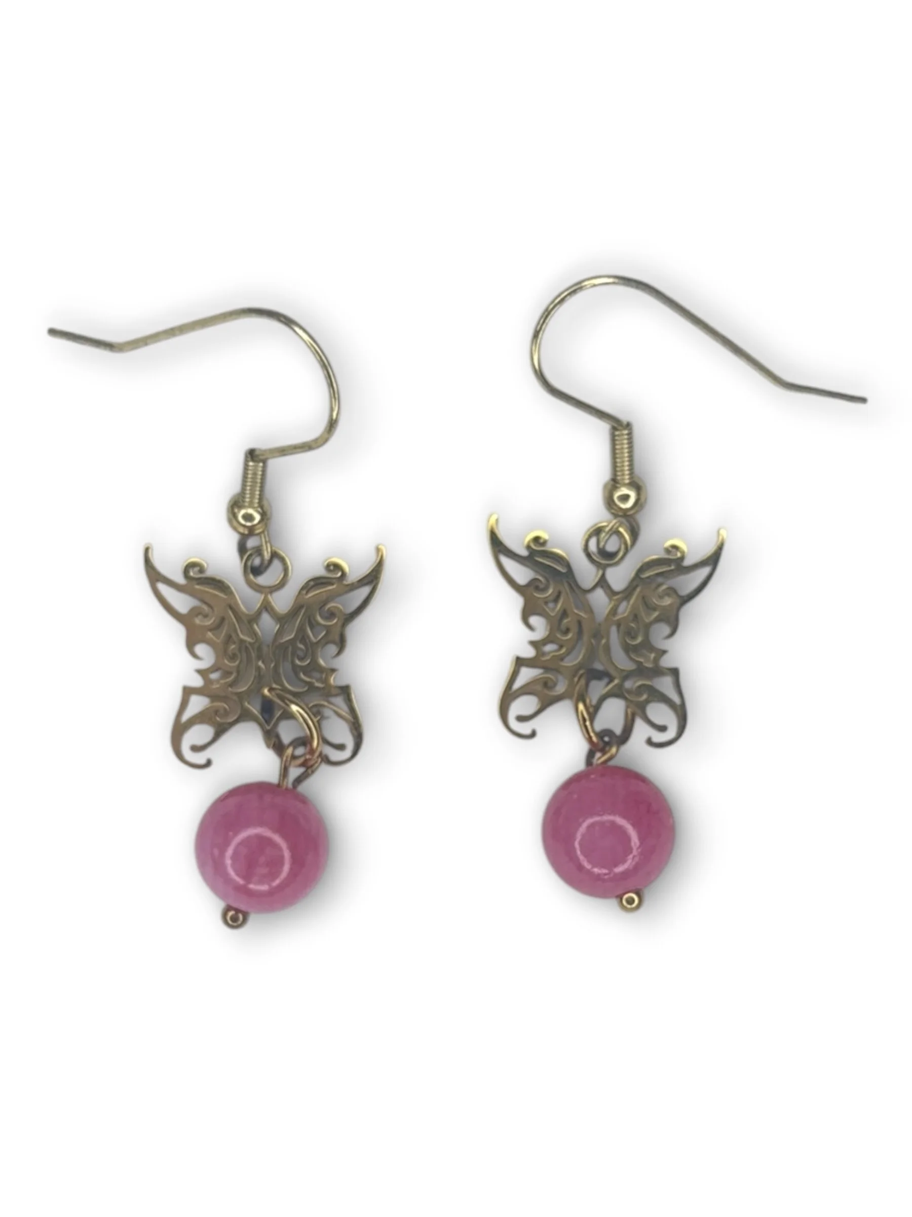 Sunset Pink Charm with Bead Earring in Gold