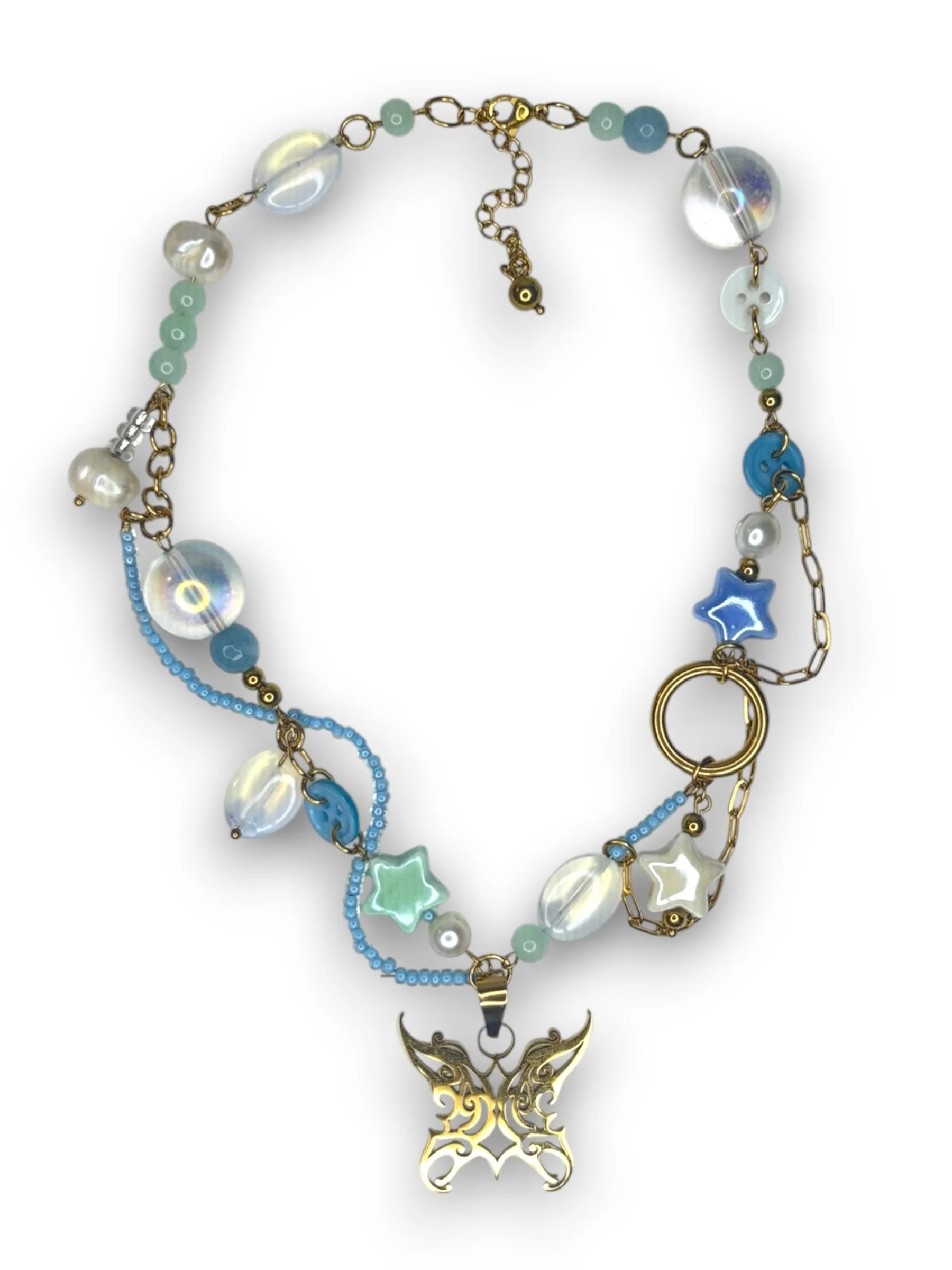 Seafoam Blue Whimsy Necklace in Gold