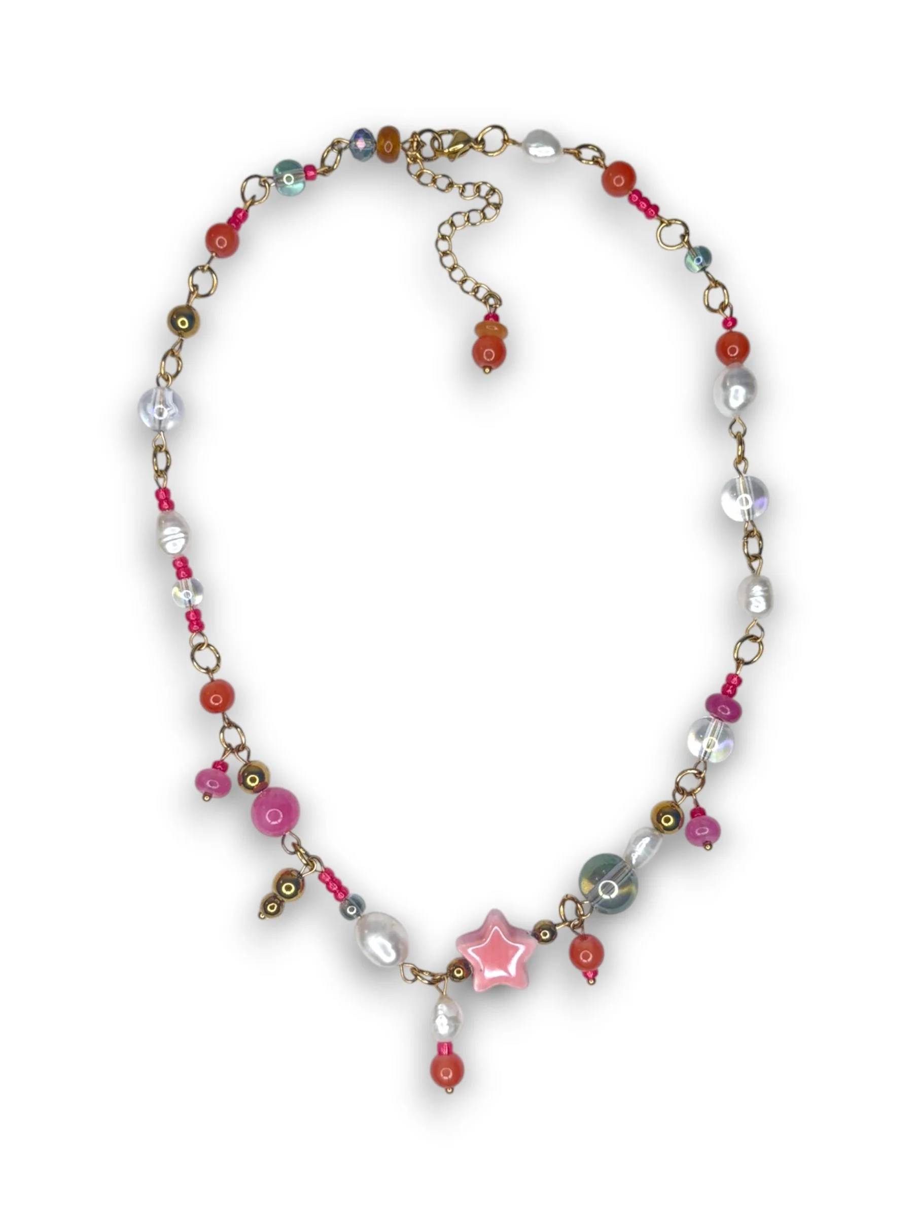 Sunset Pink Star Dangle Necklace in Gold