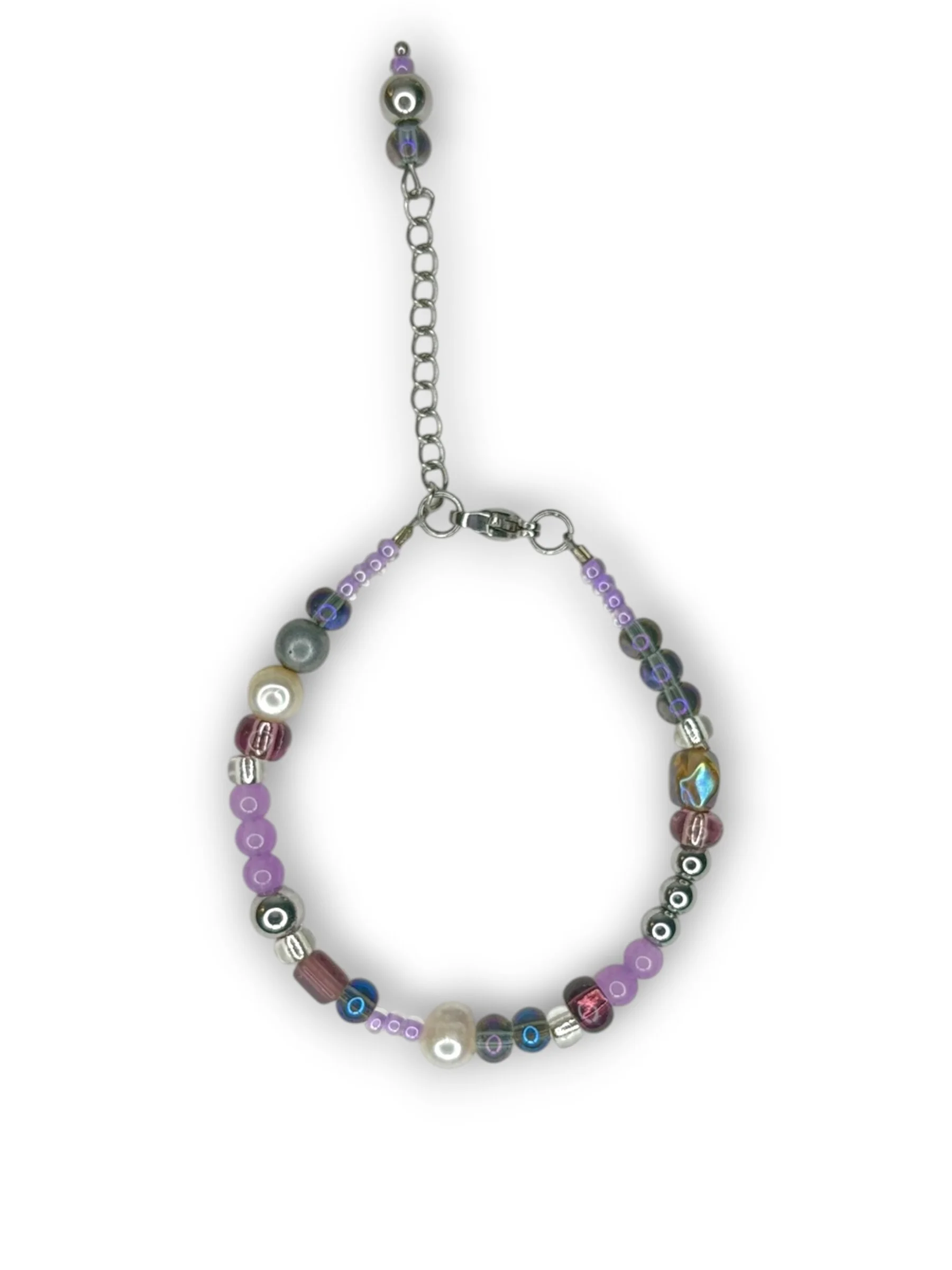 Twilight Purple Thin Beaded Bracelet in Silver