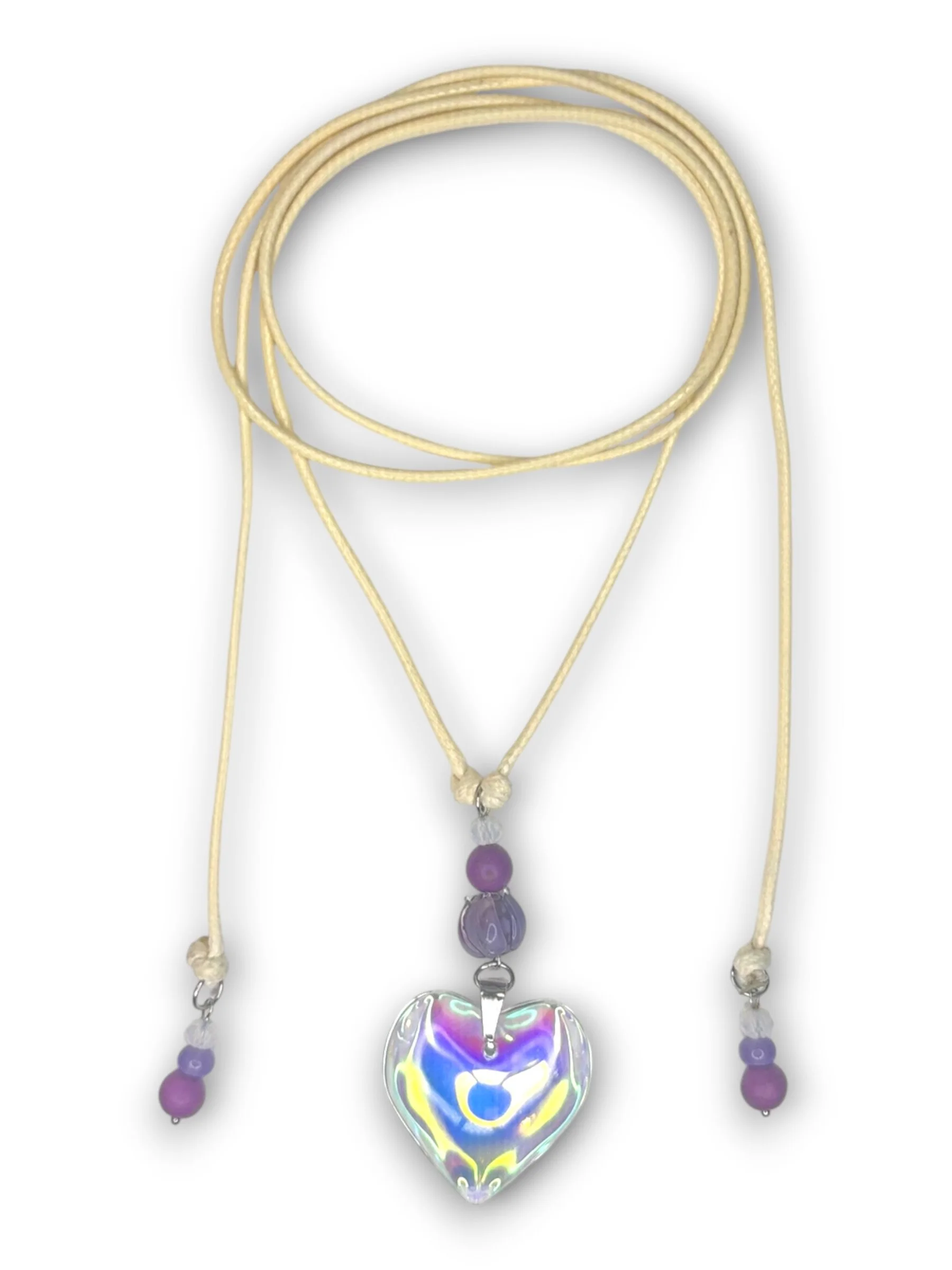 Twilight Purple Heart Cord Necklace in Silver