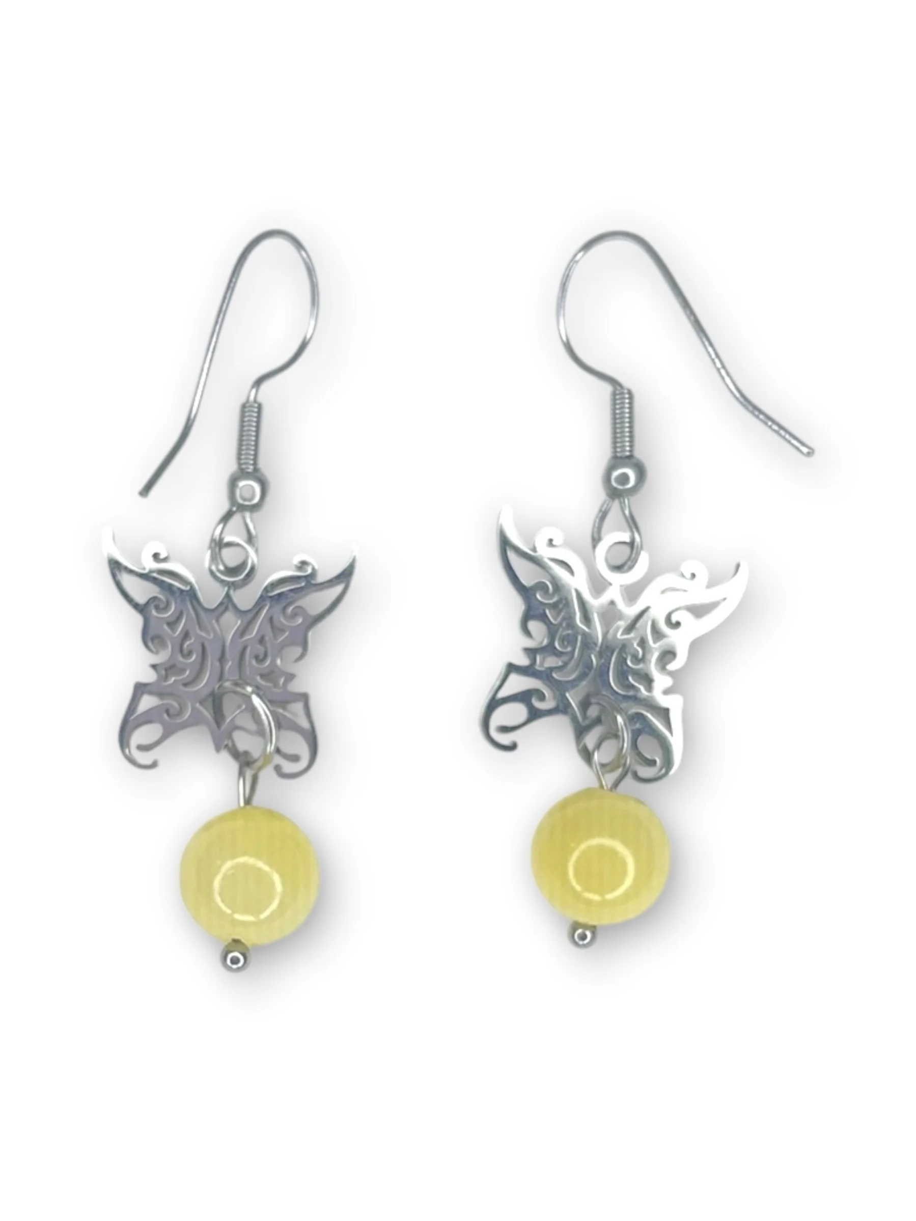 Daylight Yellow Charm with Bead Earring in Silver