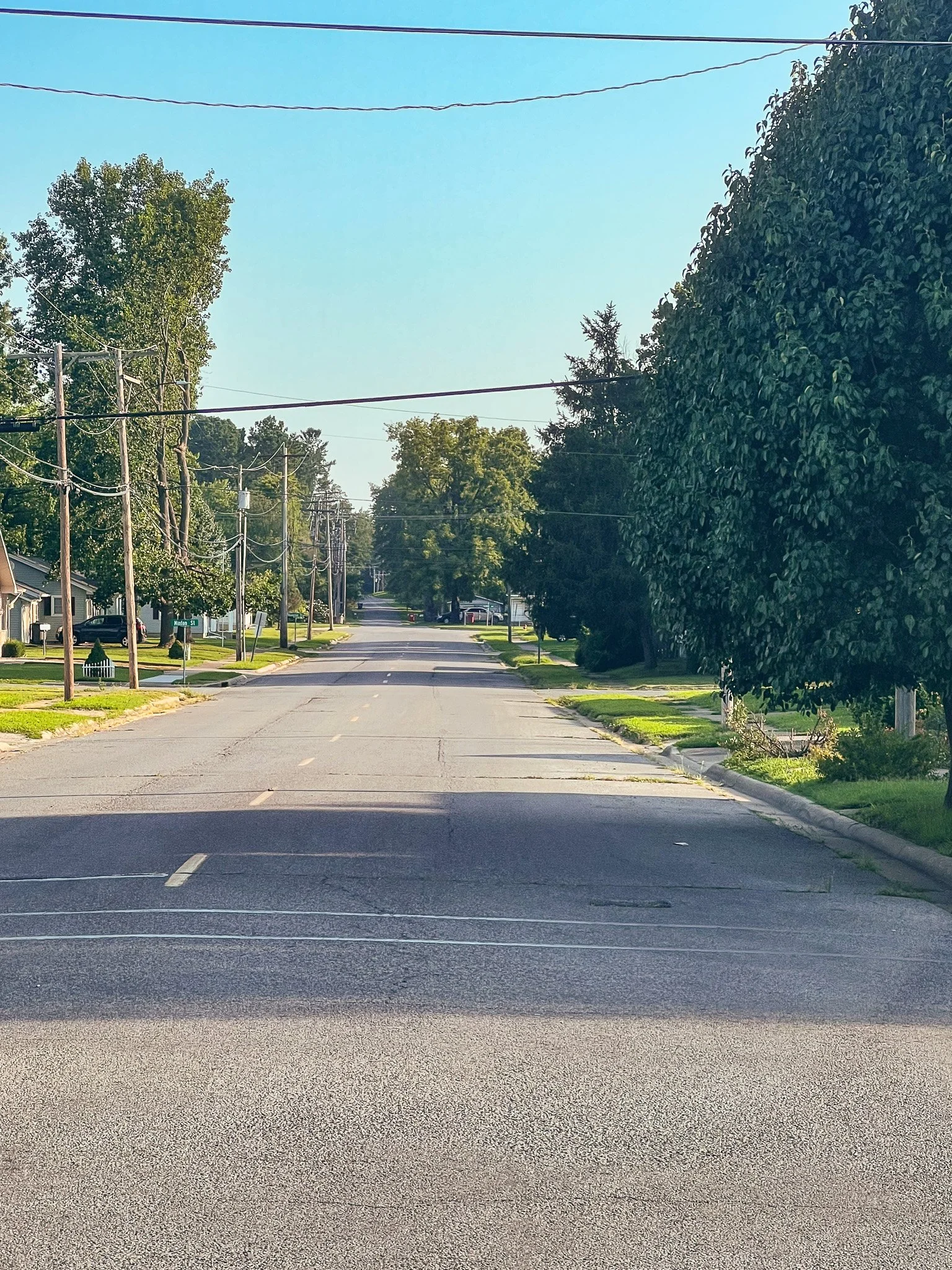 A roadway in a residential neighborhood