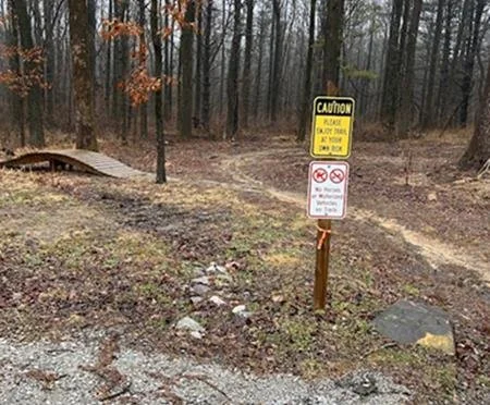 A bike path in grassy terrain and forest