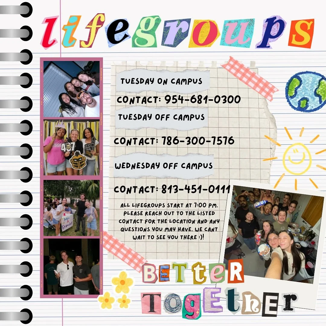 This week (starting TODAY) we have our first lifegroups of the semester!! We are so excited for what God is going to do on our campus this year. If you&rsquo;re new, we&rsquo;d love for you to join us! Please message the contact listed for the night 
