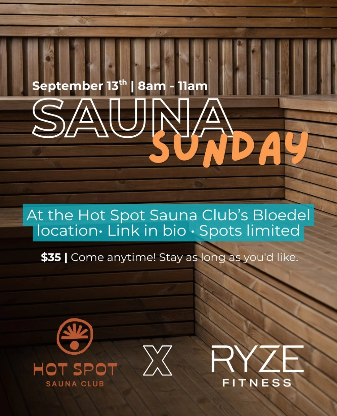 🔥 SAUNA SUNDAY 🔥

Join your RYZE gym family at @hotspotbellingham on Sunday, Sept. 13th from 8&ndash;11am!

$35 &bull; Come anytime &bull; Stay as long as you&rsquo;d like
🩱 Swimsuit + towel
💧 Water + electrolytes

Sauna, lake + a refreshing Sund