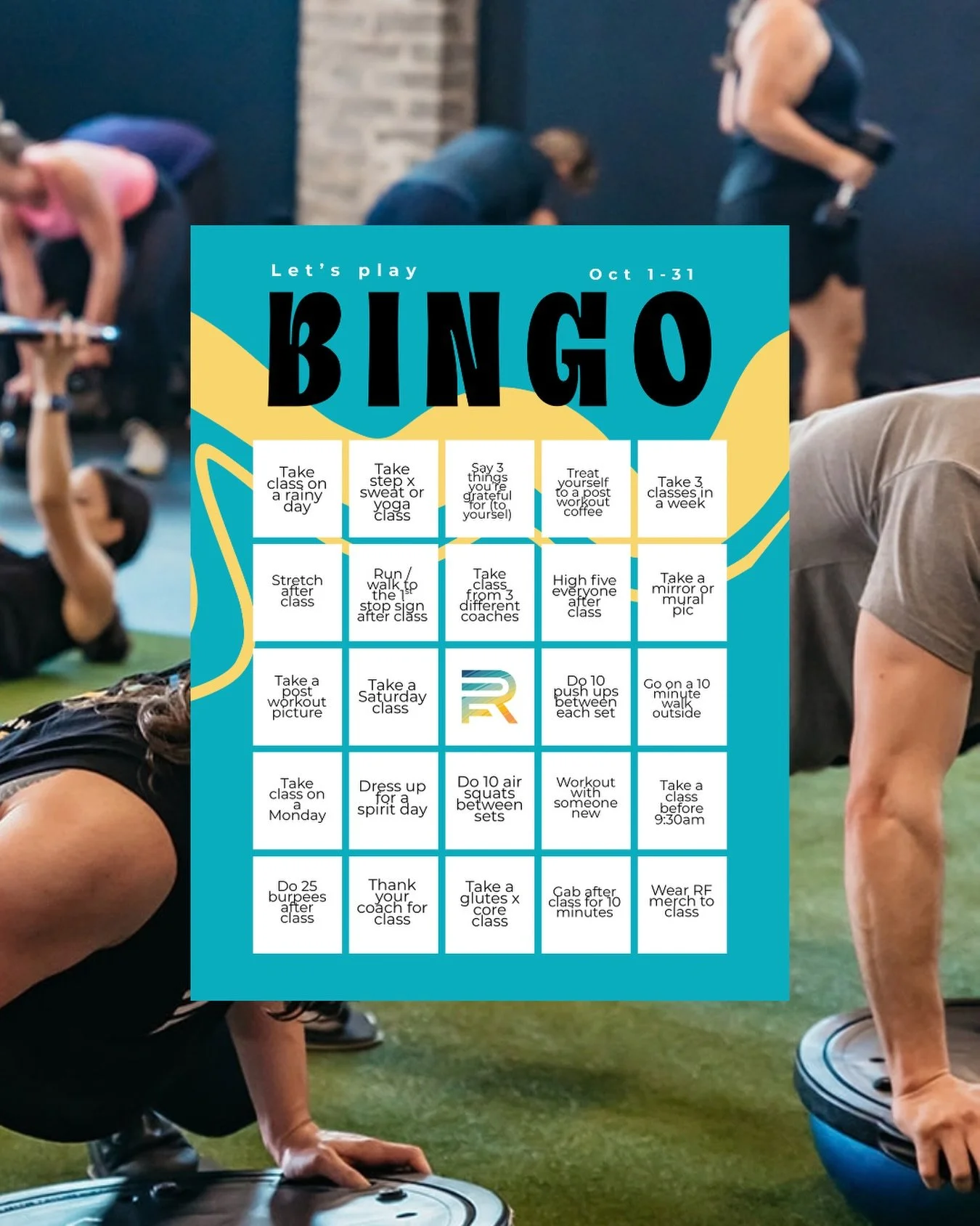 Cards will be out this Friday 9/25. Grab one, check out the prizes and let's have some fun. 😊

#octoberbingo #fitnessbingo #ryzefitness