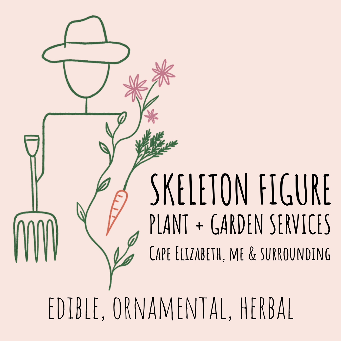 Skeleton Figure Plant + Garden Logo Cape Elizabeth, Maine