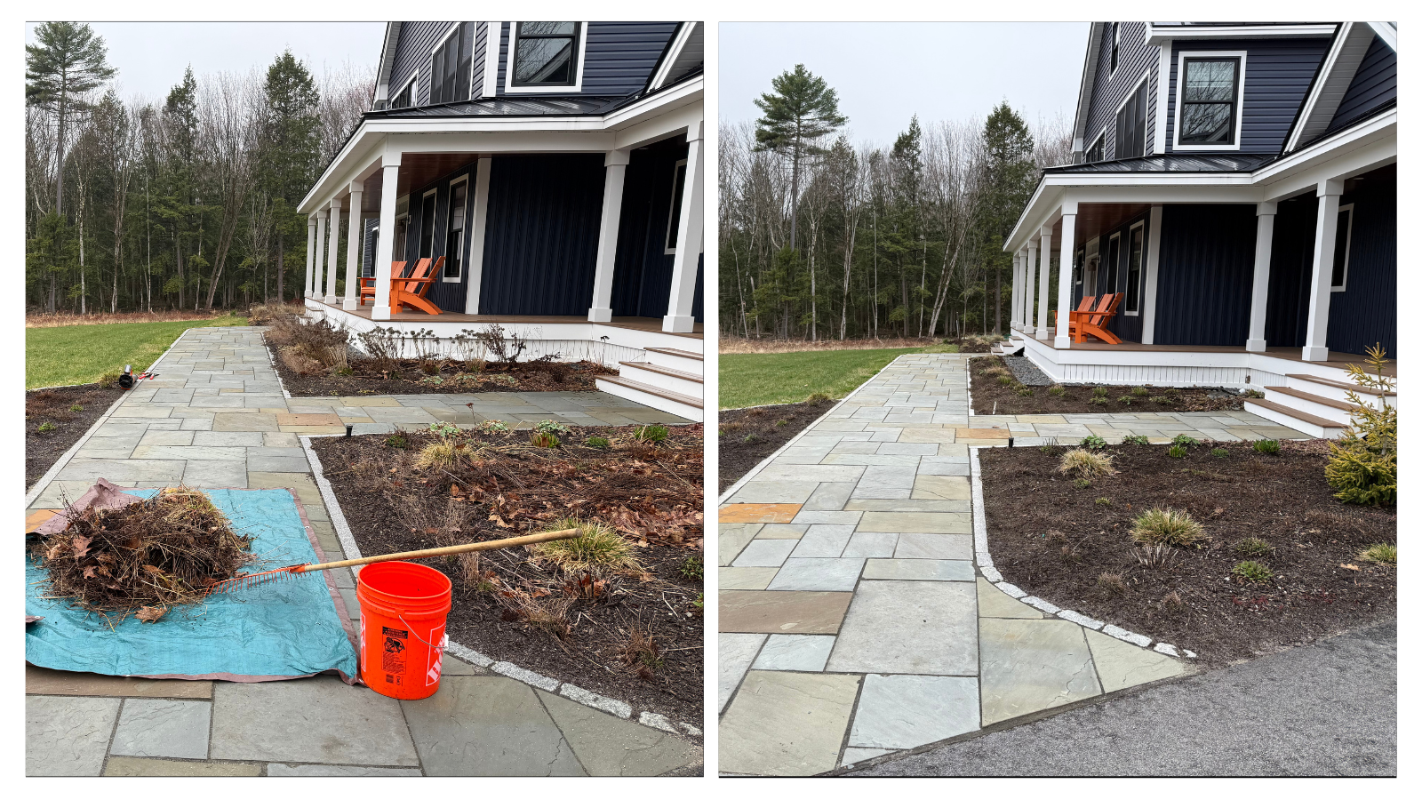 Scarborough, ME; Ornamental Garden Clean Up Before+After