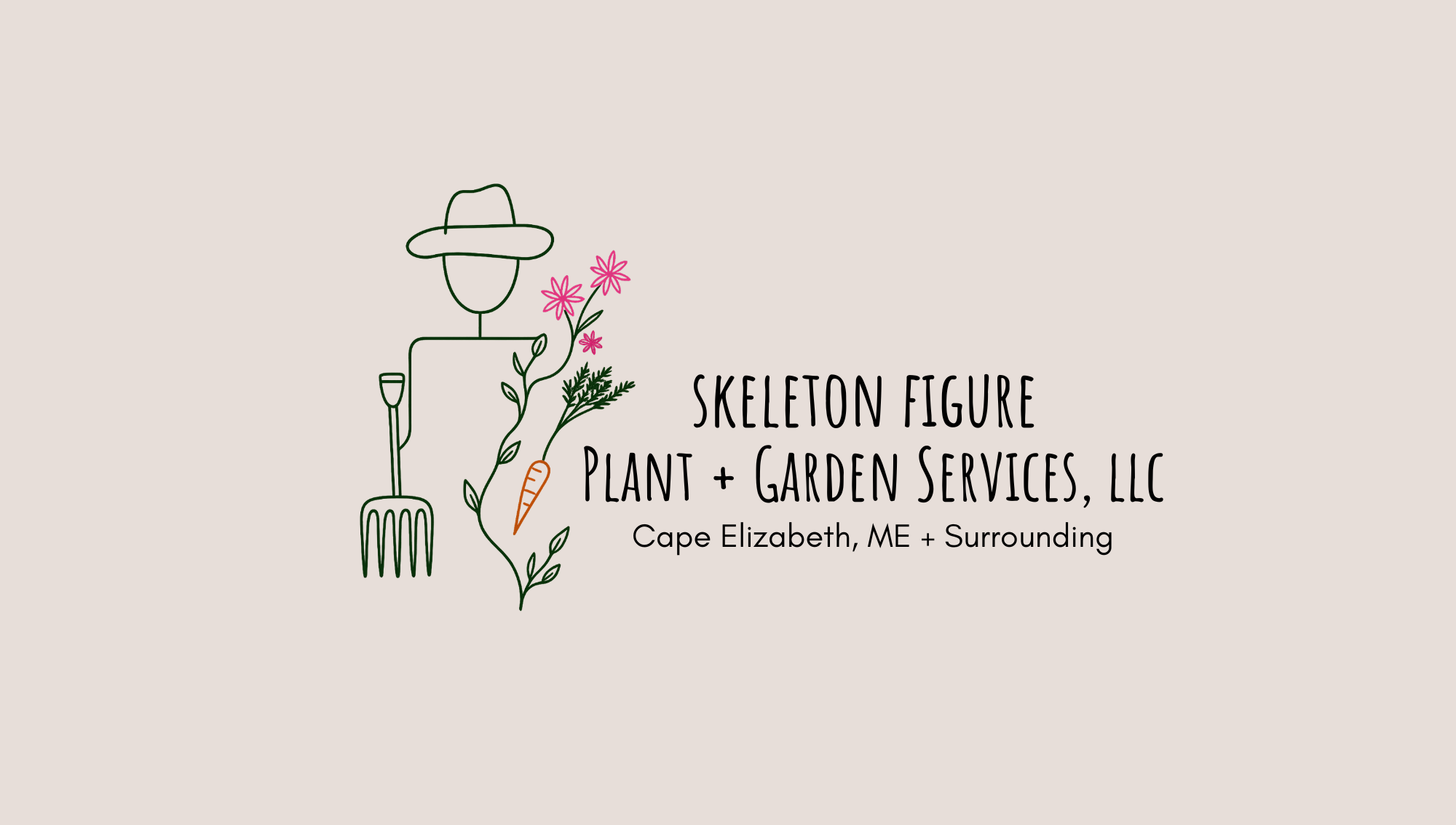 Skeleton Figure Plant + Garden Services Logo with Cape Elizabeth Maine
