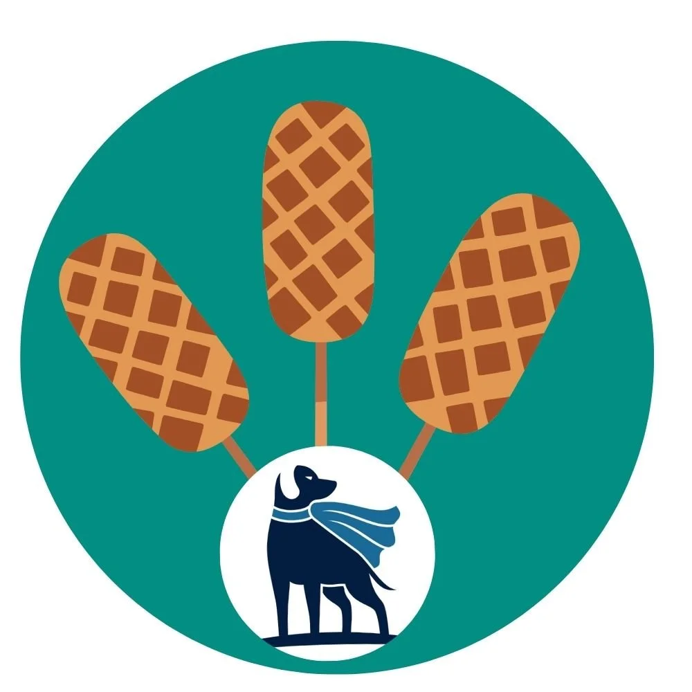 3 Woofles on sticks with the Breezy Dog logo