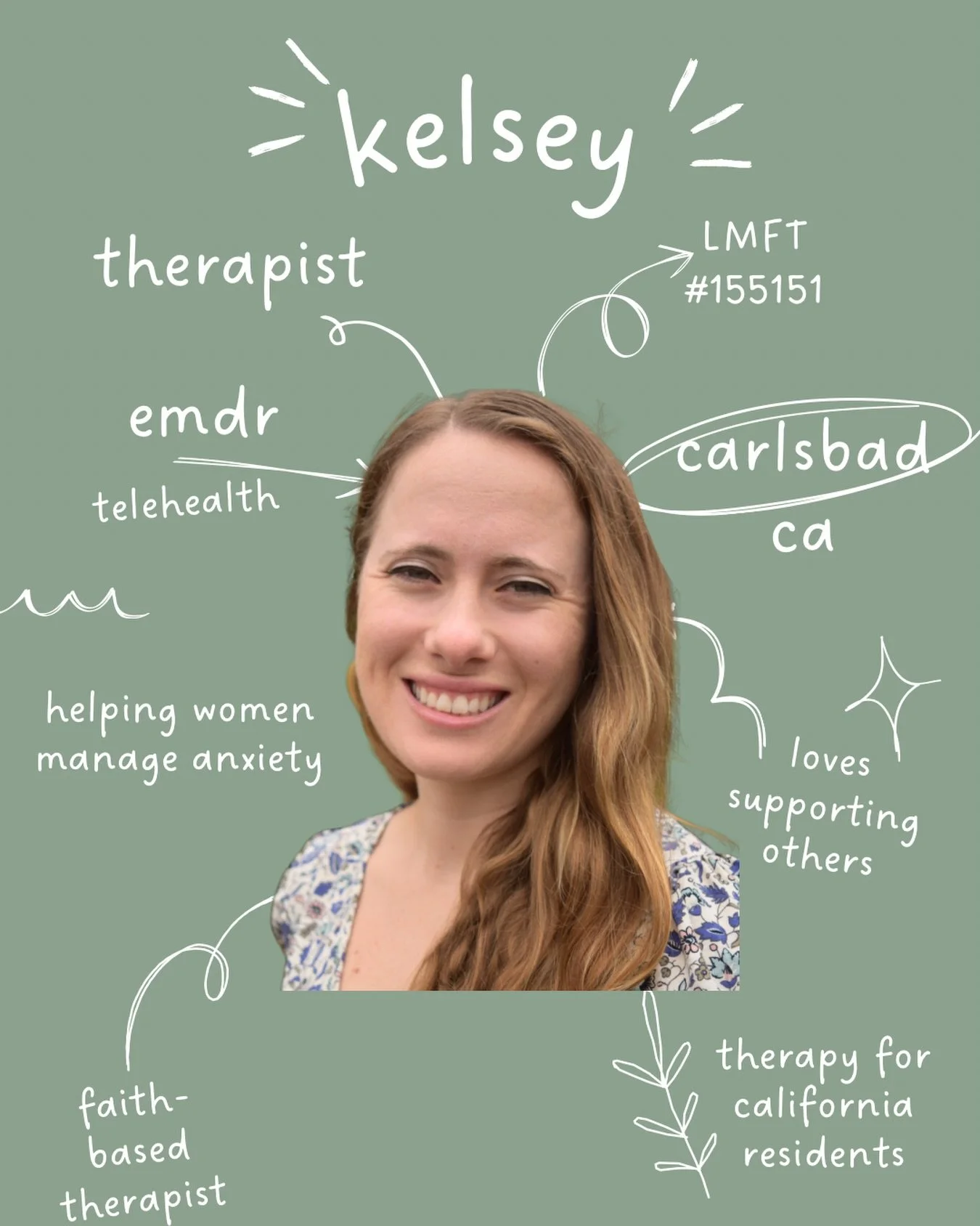 Hi, I&rsquo;m Kelsey 😊 I&rsquo;m accepting new clients!

I provide mental health therapy for high-achieving women struggling with anxiety and worry. If you&rsquo;re a mom, college student, or a young adult woman- I&rsquo;m here to help!

Message me 