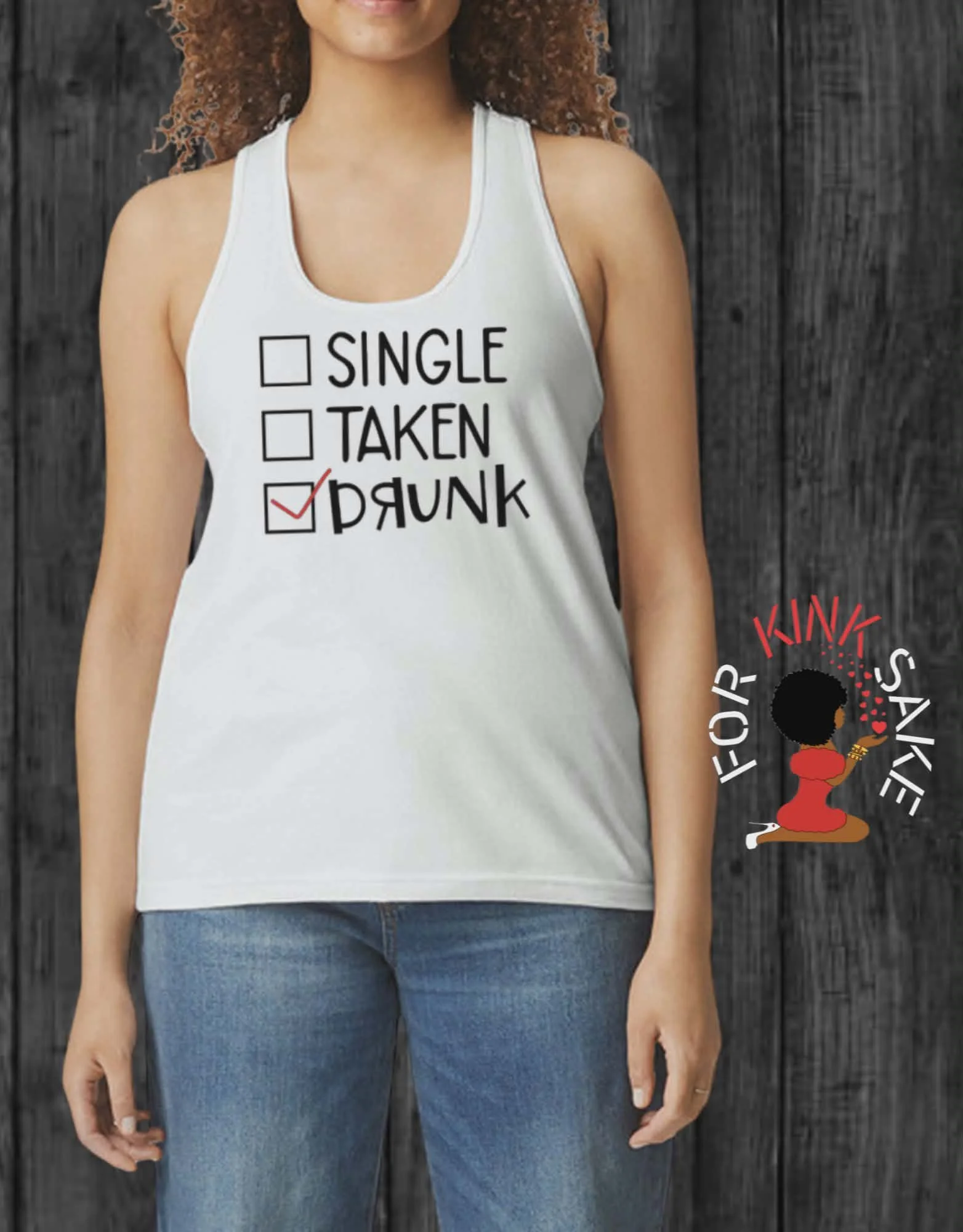 Single, Taken, Drunk Racerback Tank Top