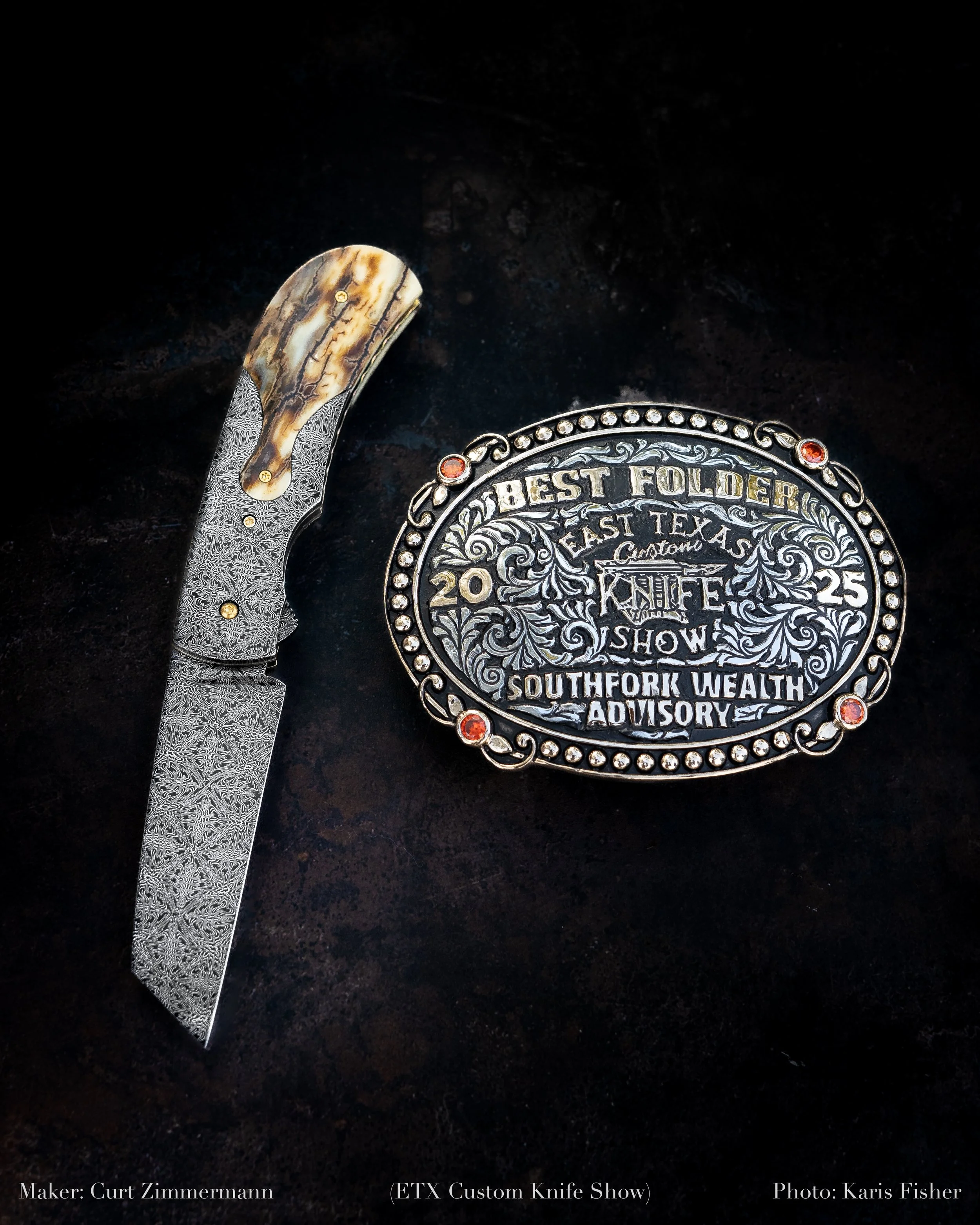 East Texas Custom Knife Show 2025
Best Folder
Curt Zimmermann
Mosaic Damascus
Liner Lock
Ivory Handle