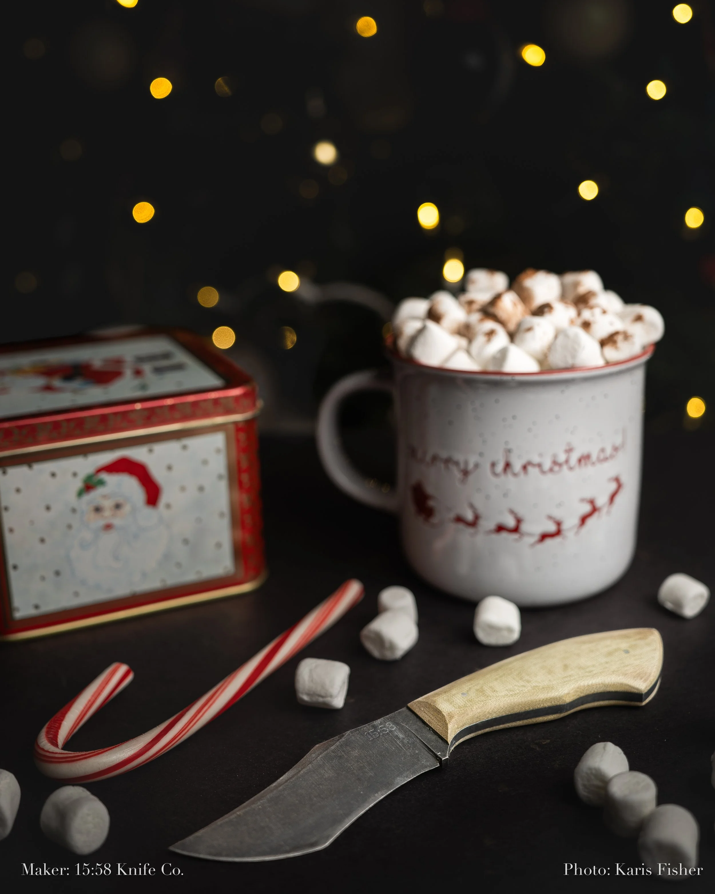 15:58 Knife Co.
Green Micarta handle
Stonewashed finish 52100
Ridgerunner