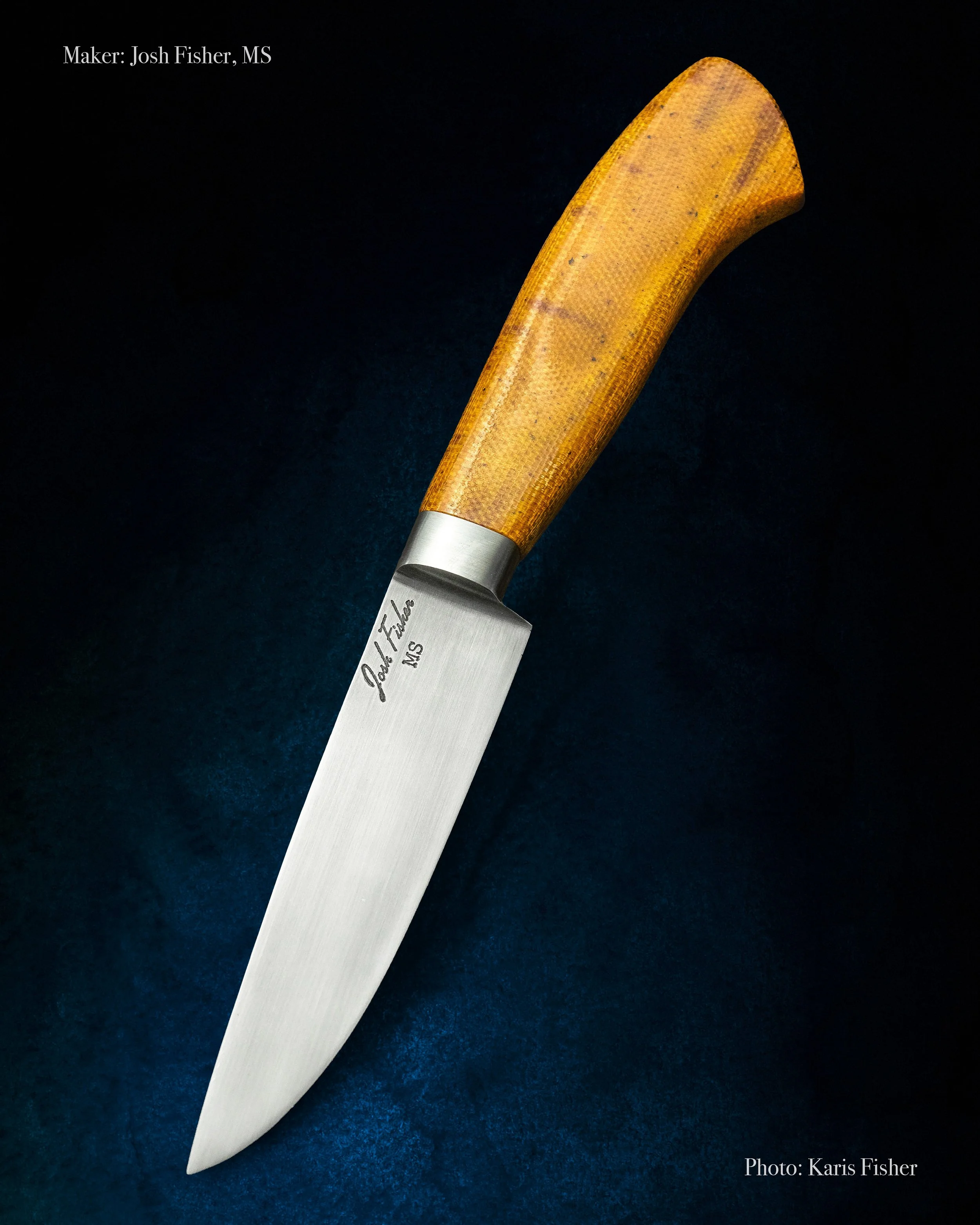 Josh Fisher Custom Knives 
Masterblade smith in the American Bladesmith Society
Knife Photography by Karis Fisher Photography
Micarta handle integral