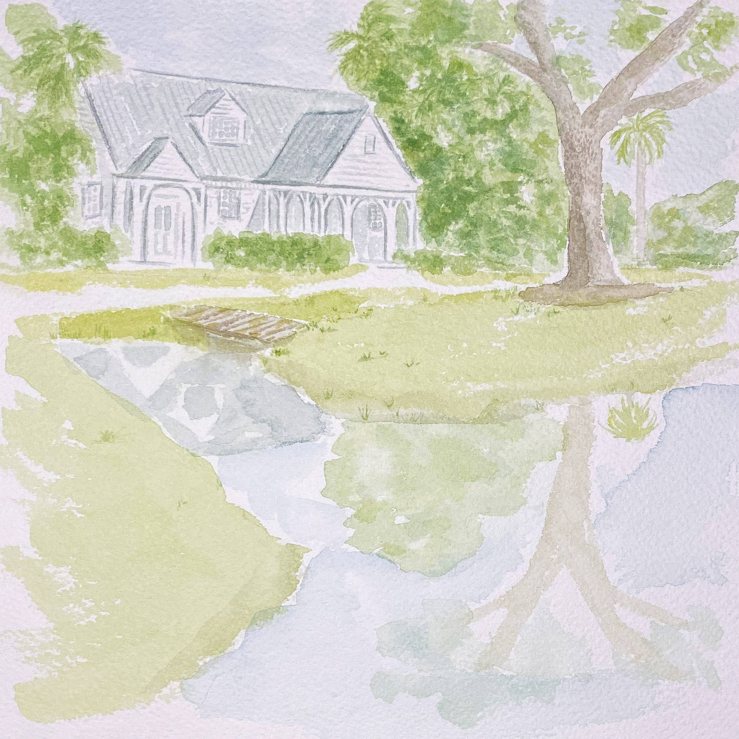 house venue wedding watercolor artwork