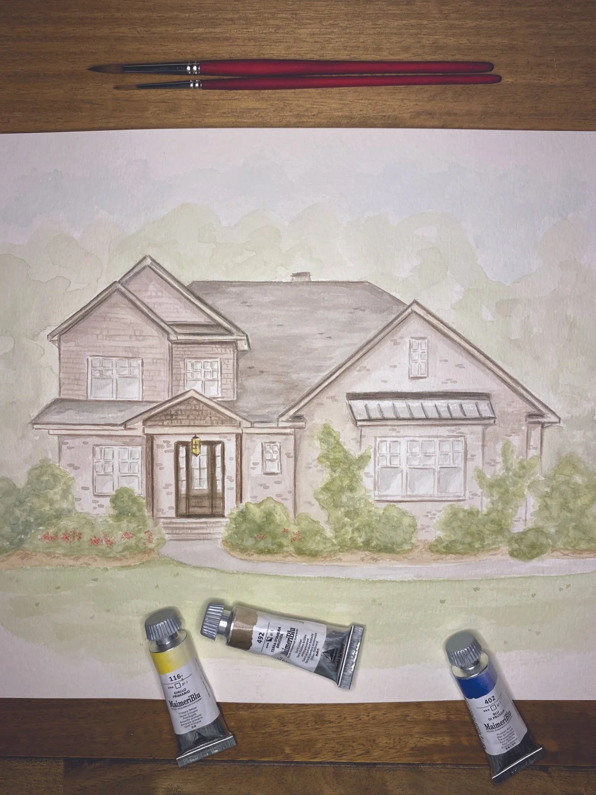 watercolor house portrait painting