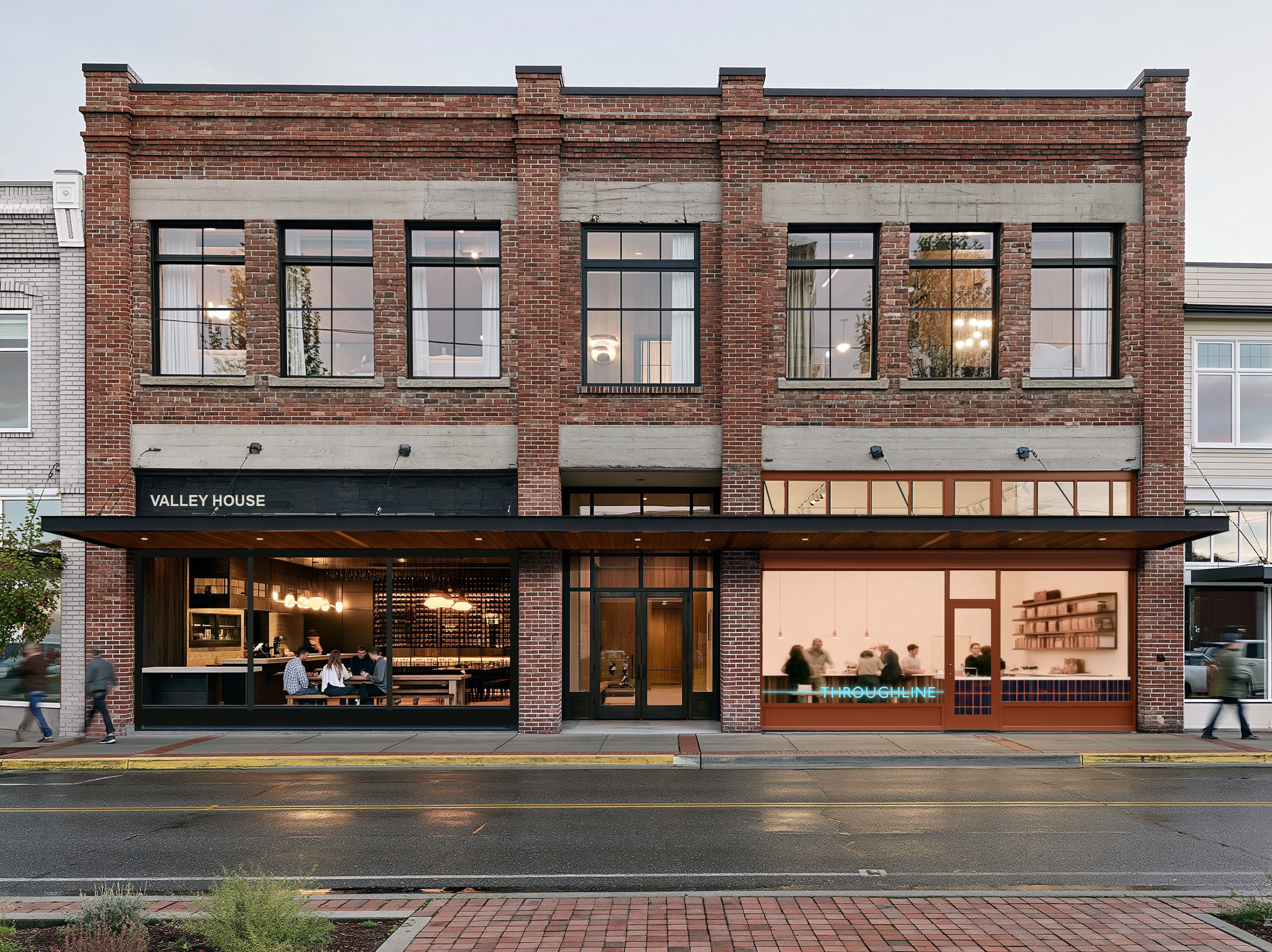 A 1920 masonry commercial building — 9,000 square feet of brick and old-growth Douglas fir that has anchored the downtown block for a century. Sysoma is bringing it back.