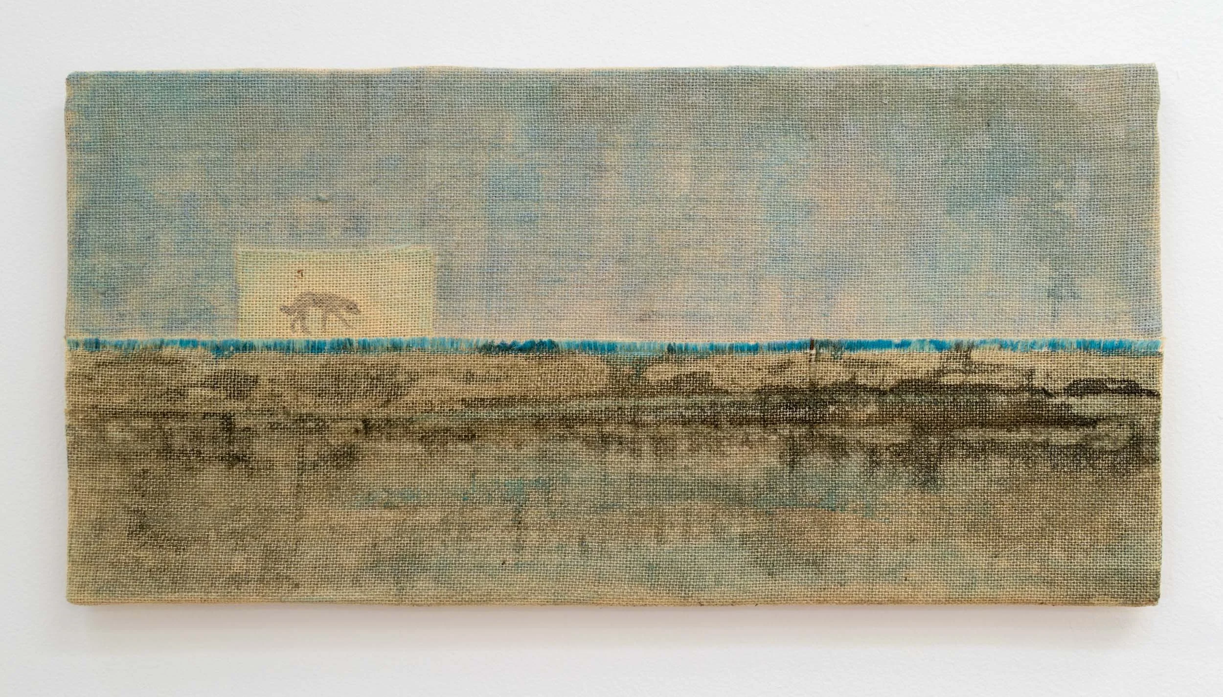 * SOLD * 
Insert memory here. 300x600mm. Acrylic and monoprint on hessian laid on board.