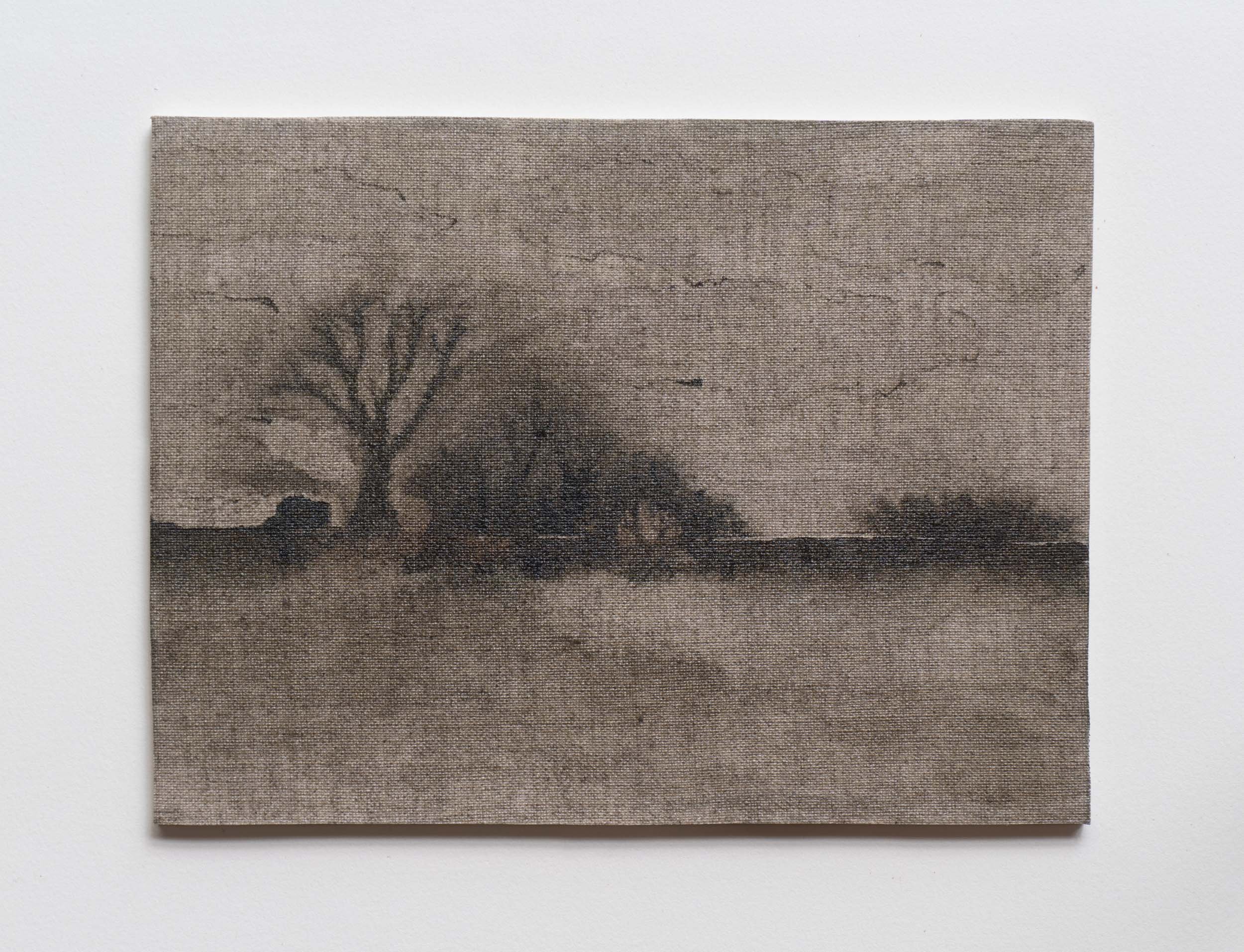 We stayed until it got dark. 150x200mm. Acrylic on raw linen laid on board.