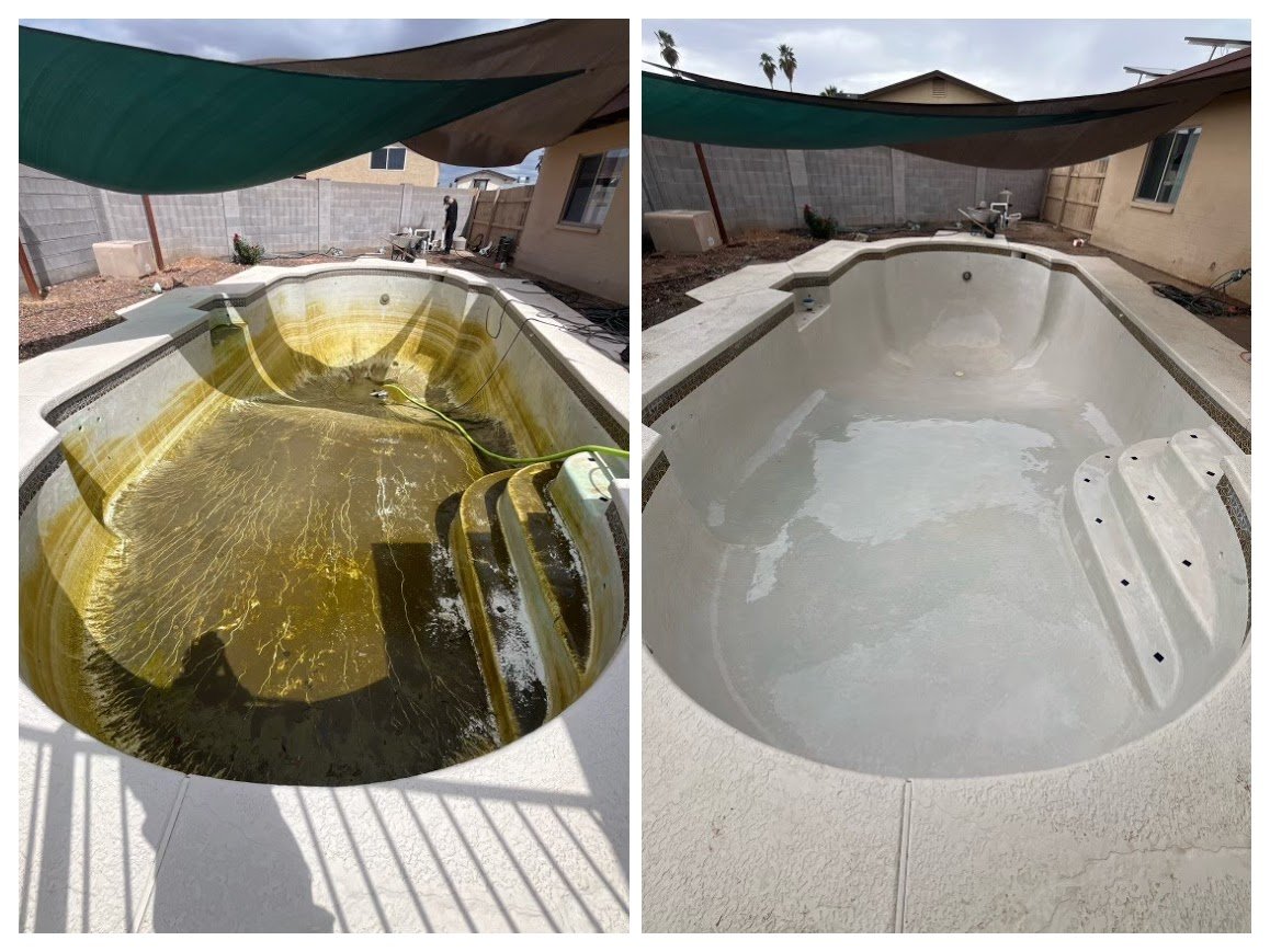 This pool needed a full drain and acid wash to restore the surface.

Preventative maintenance saves thousands over time.
Regular service keeps staining and buildup from getting to this point.

If your pool is starting to look dull or stained, give us