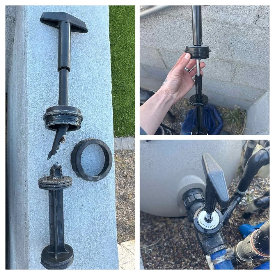 Arizona sun is no joke ☀️

Backwash pistons are plastic, and after years of heat exposure they can get brittle and just snap.

When they break, your filter can&rsquo;t do its job properly.

If your backwash handle feels off or isn&rsquo;t working lik